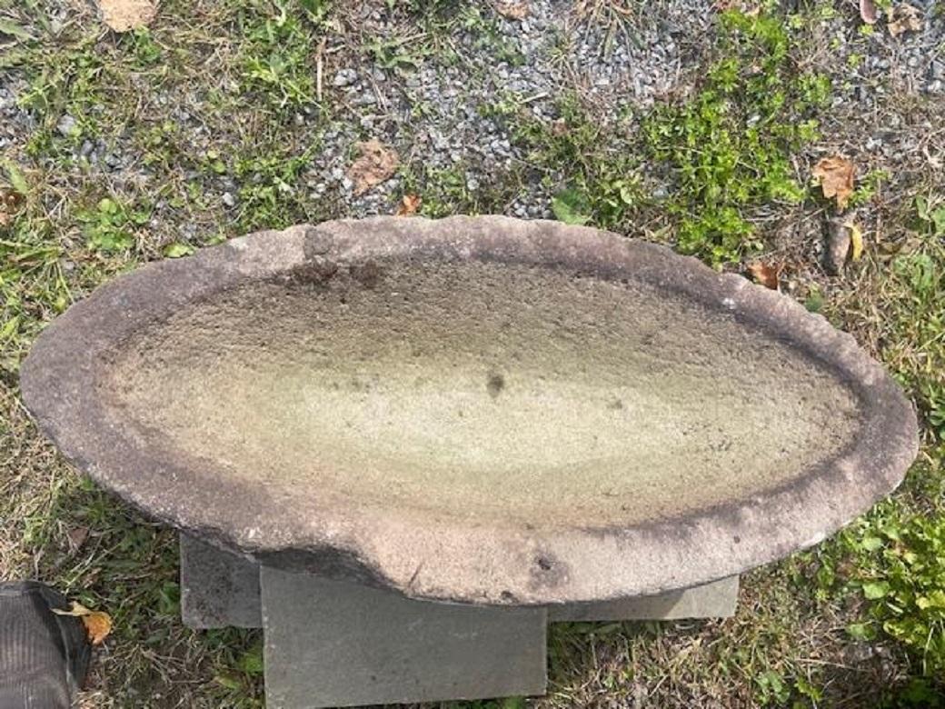 Japan Big Boat Shape  Antique Stone Water Basin Planter Tsukubai , one of a kind In Good Condition In South Burlington, VT