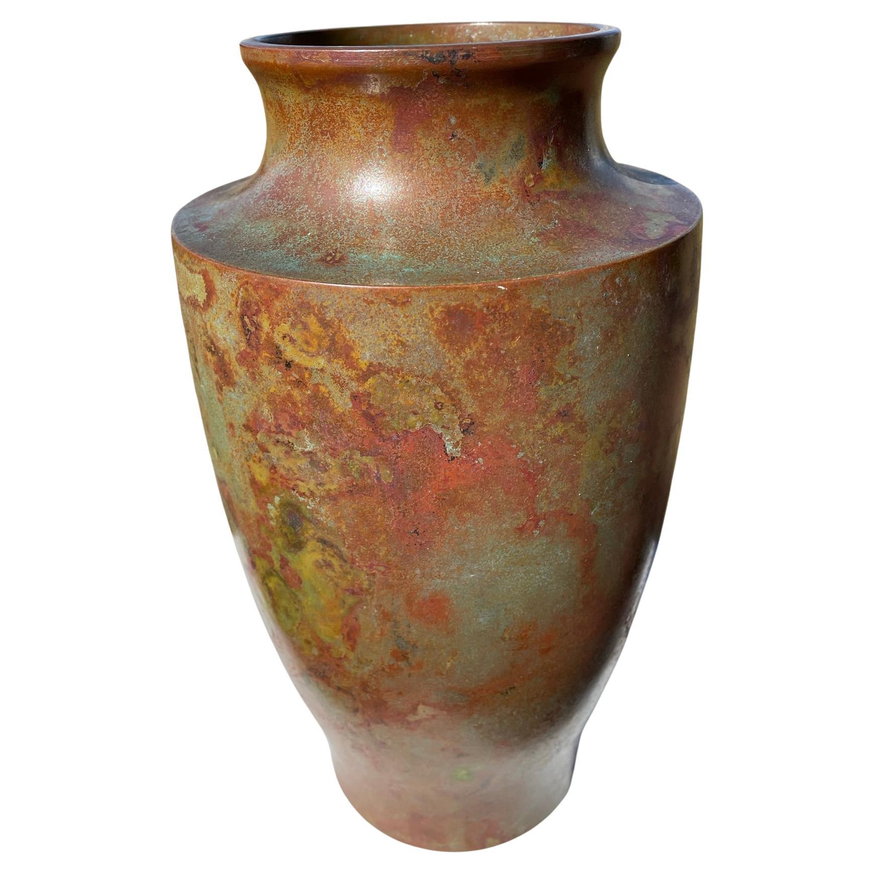 Japan Big Brilliant Color Red Bronze Vase Signed Hasegawa For Sale 6