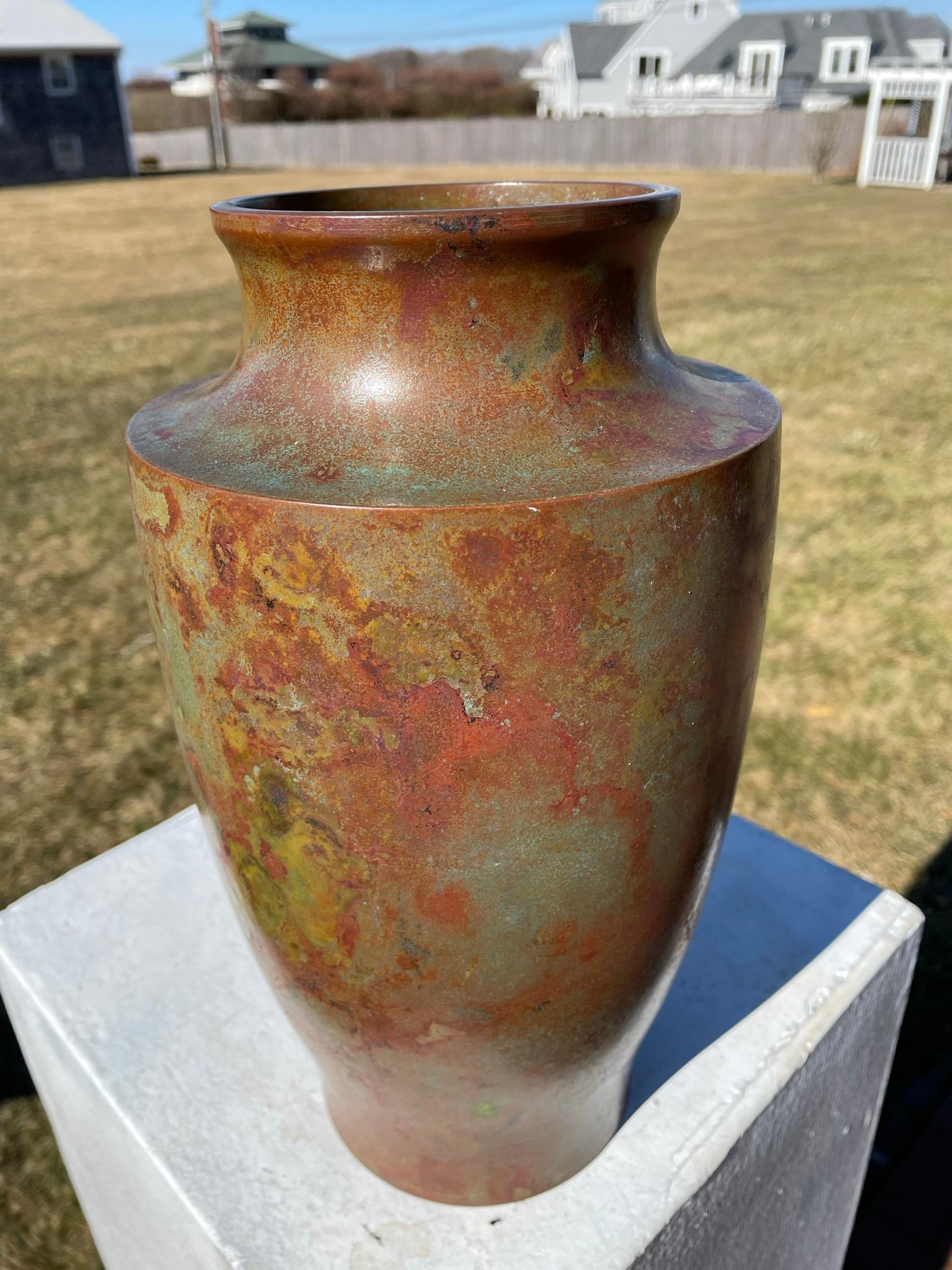 Japan Big Brilliant Color Red Bronze Vase Signed Hasegawa For Sale 1