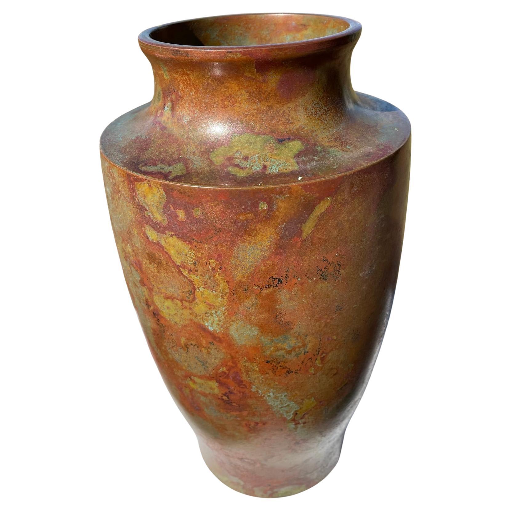 Japan Big Brilliant Color Red Bronze Vase Signed Hasegawa For Sale