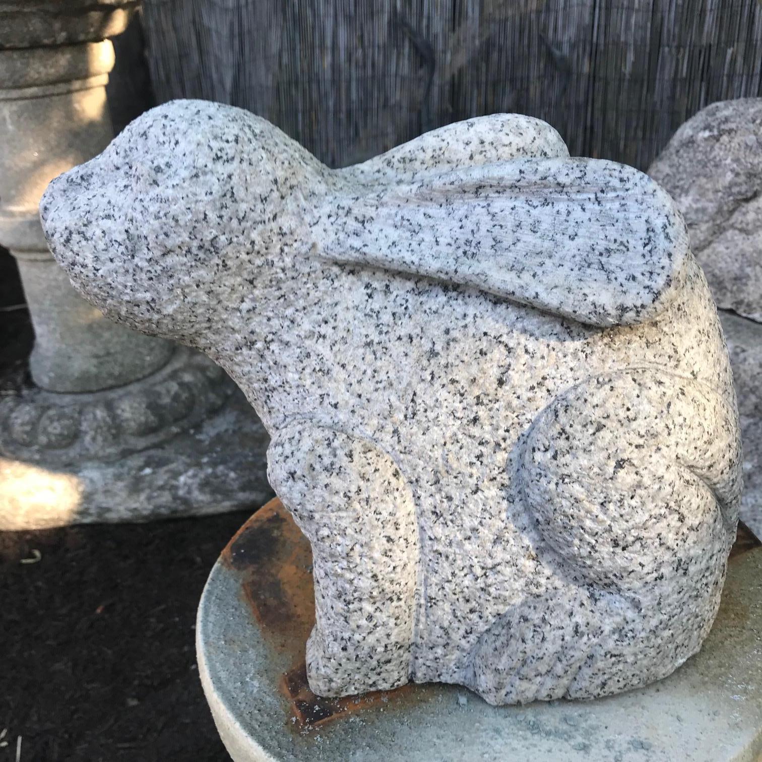 Showa Japan Big Eared Rabbit Hand-Carved Stone Usagi, Good Garden Choice