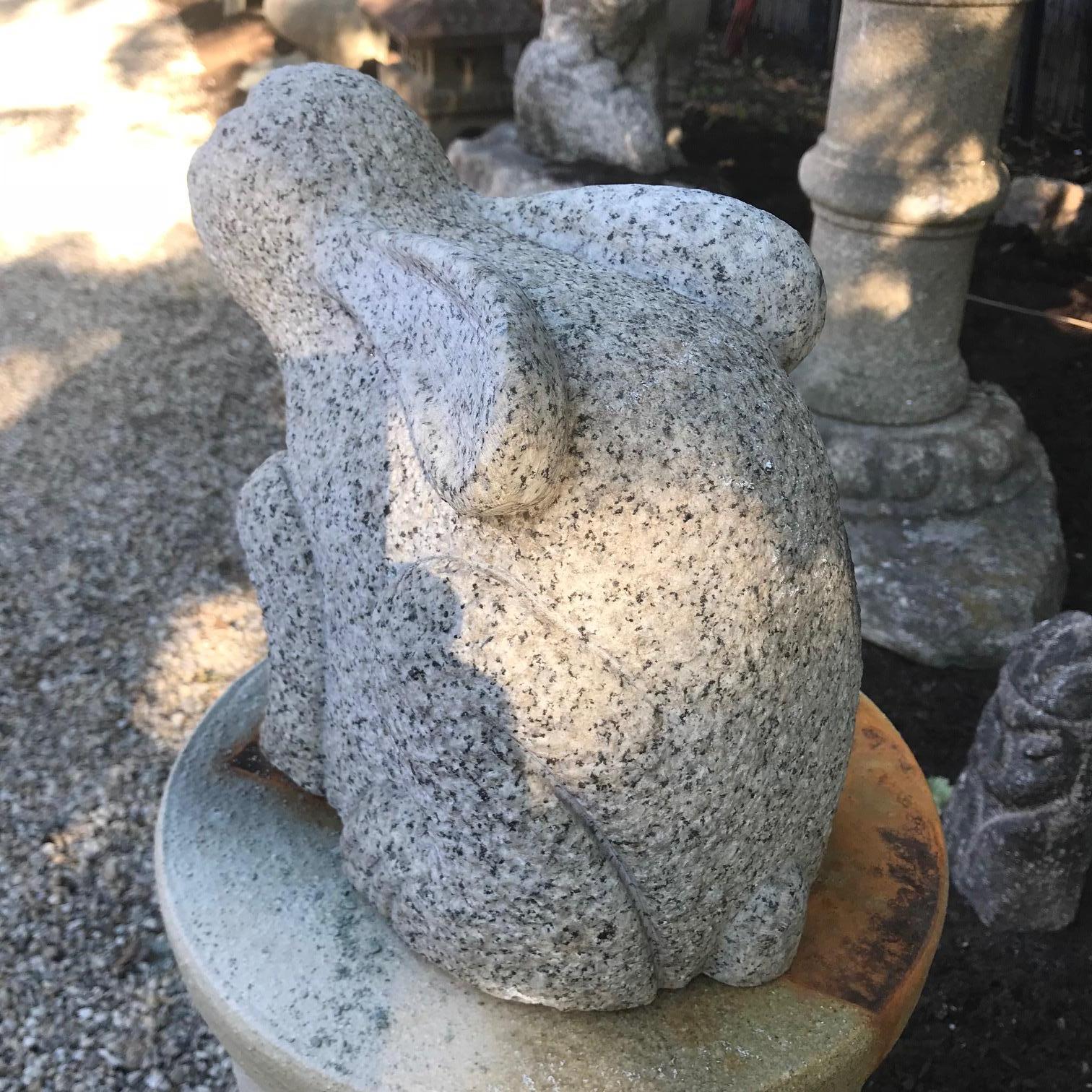 Japanese Japan Big Eared Rabbit Hand-Carved Stone Usagi, Good Garden Choice