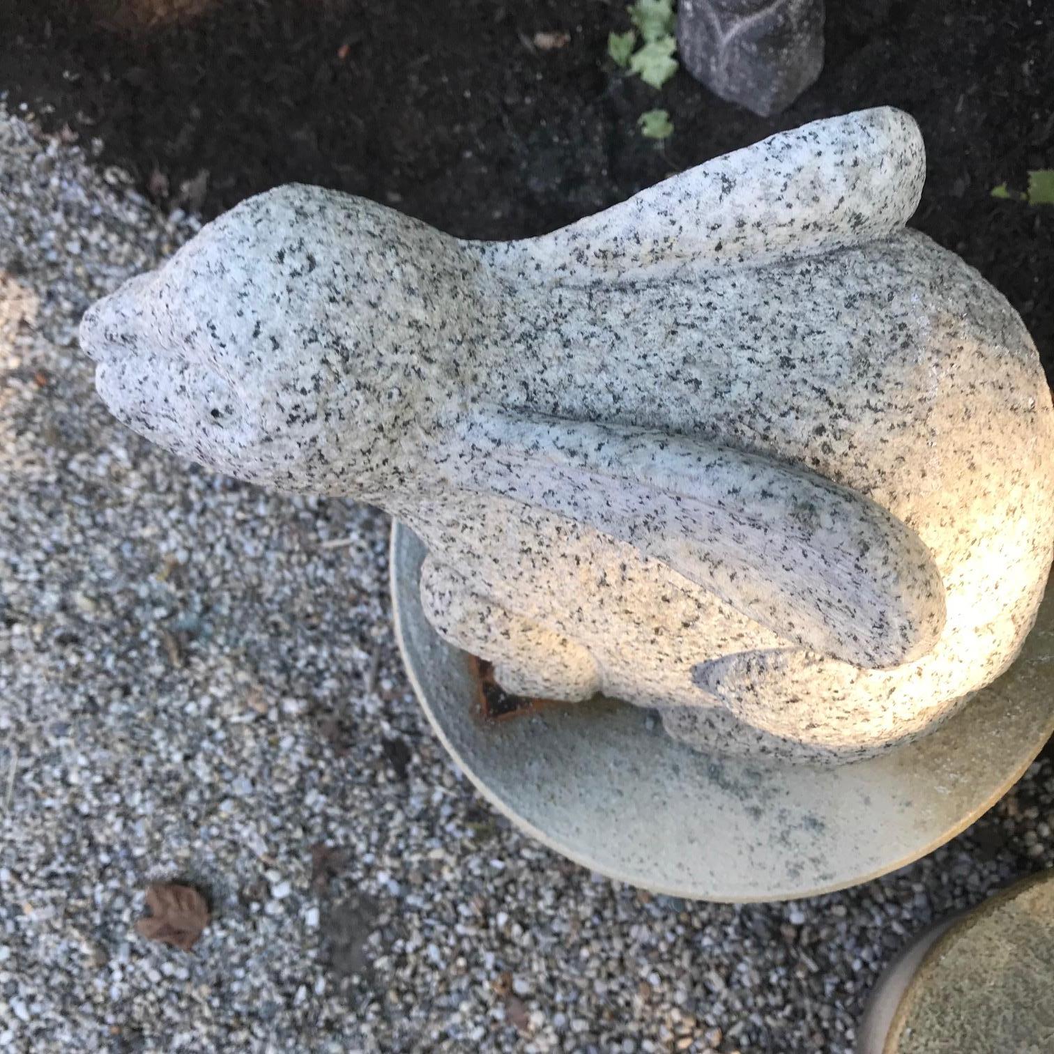 Japan Big Eared Rabbit Hand-Carved Stone Usagi, Good Garden Choice In Good Condition In South Burlington, VT