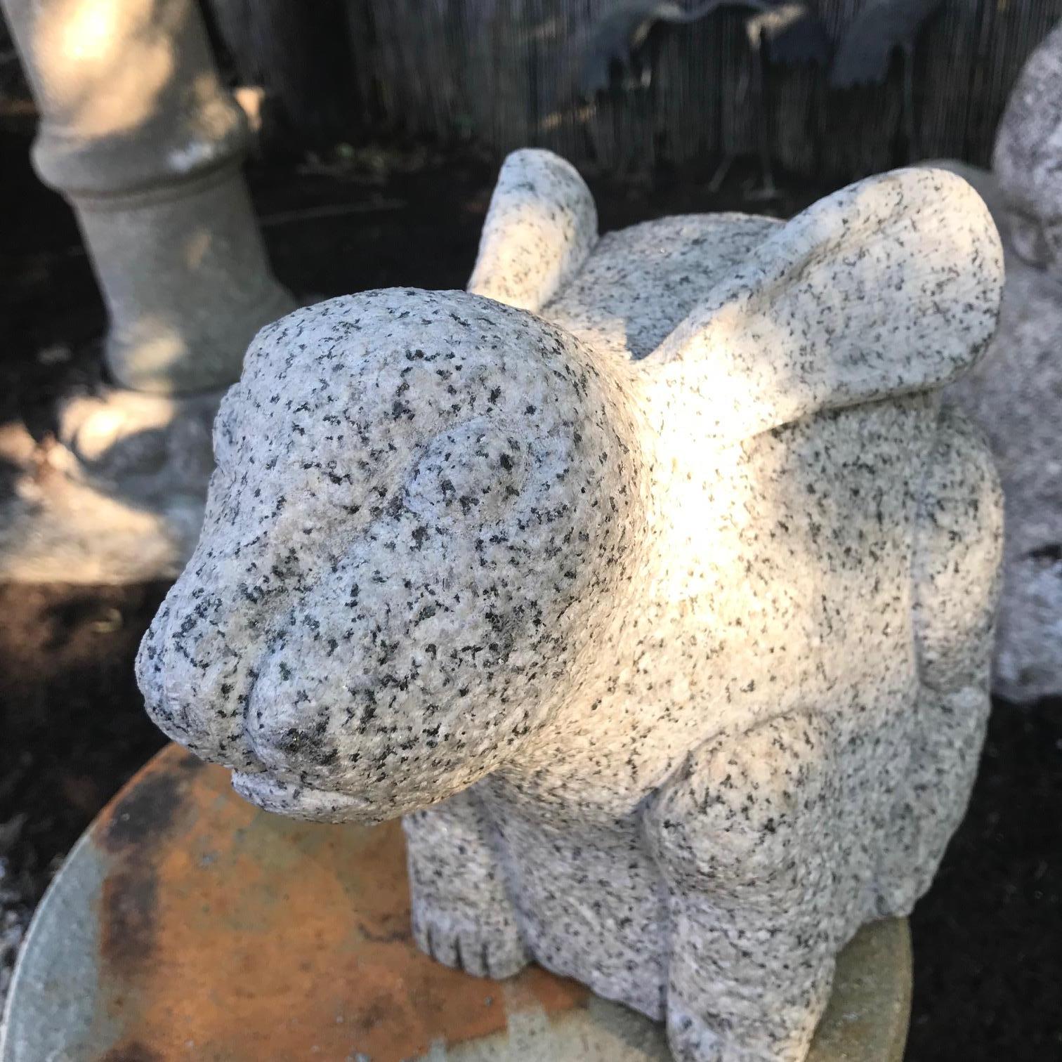 20th Century Japan Big Eared Rabbit Hand-Carved Stone Usagi, Good Garden Choice