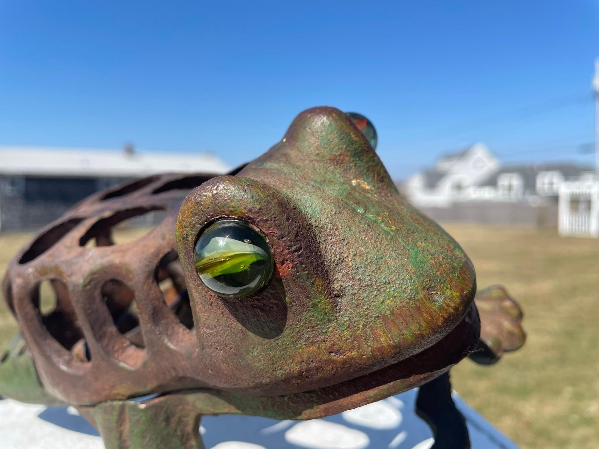Japan Big Hand Painted Leaping Frog Lantern, Original Glass Eyes 4