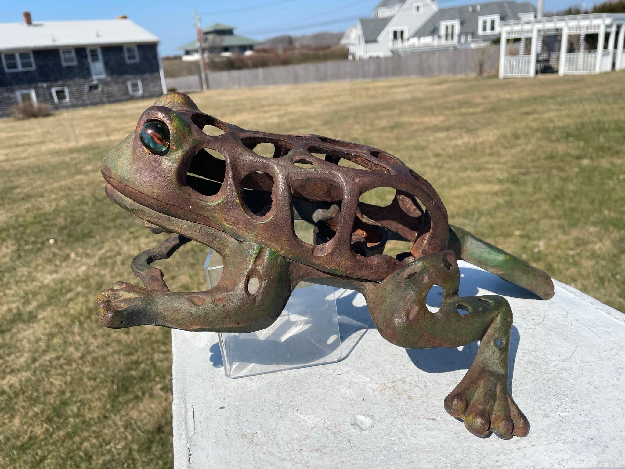 Japan Big Hand Painted Leaping Frog Lantern, Original Glass Eyes 5