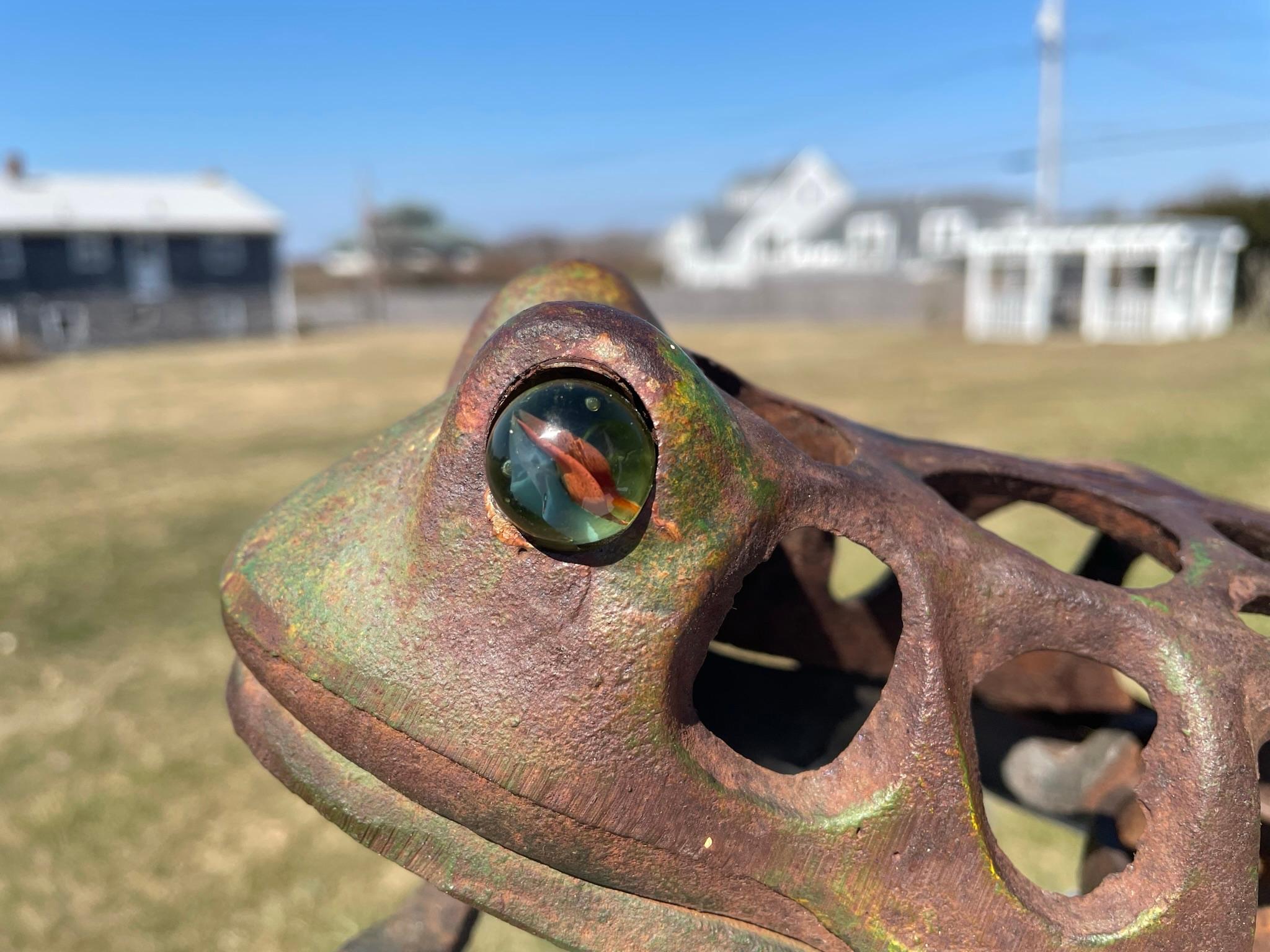 Japan Big Hand Painted Leaping Frog Lantern, Original Glass Eyes 6