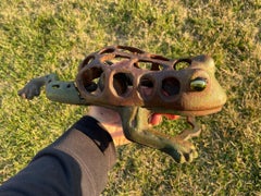 Japan Big Hand Painted Leaping Frog Lantern, Original Glass Eyes