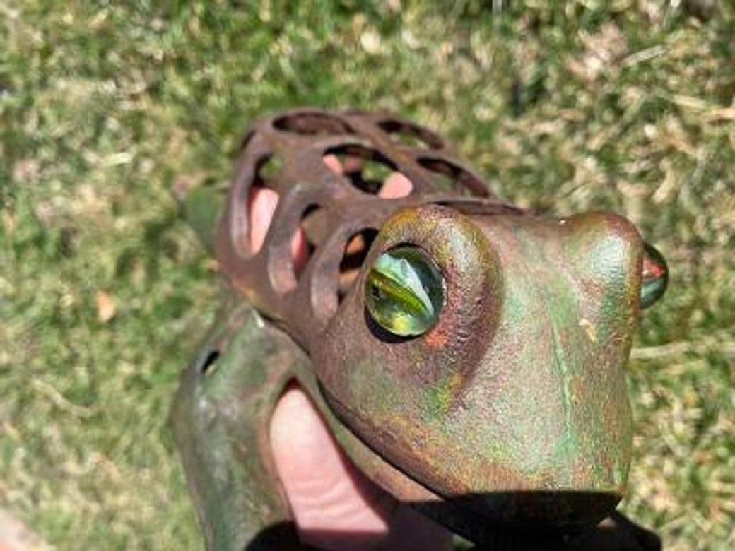 Japan Big Hand Painted Leaping Frog Lantern, Original Glass Eyes 1