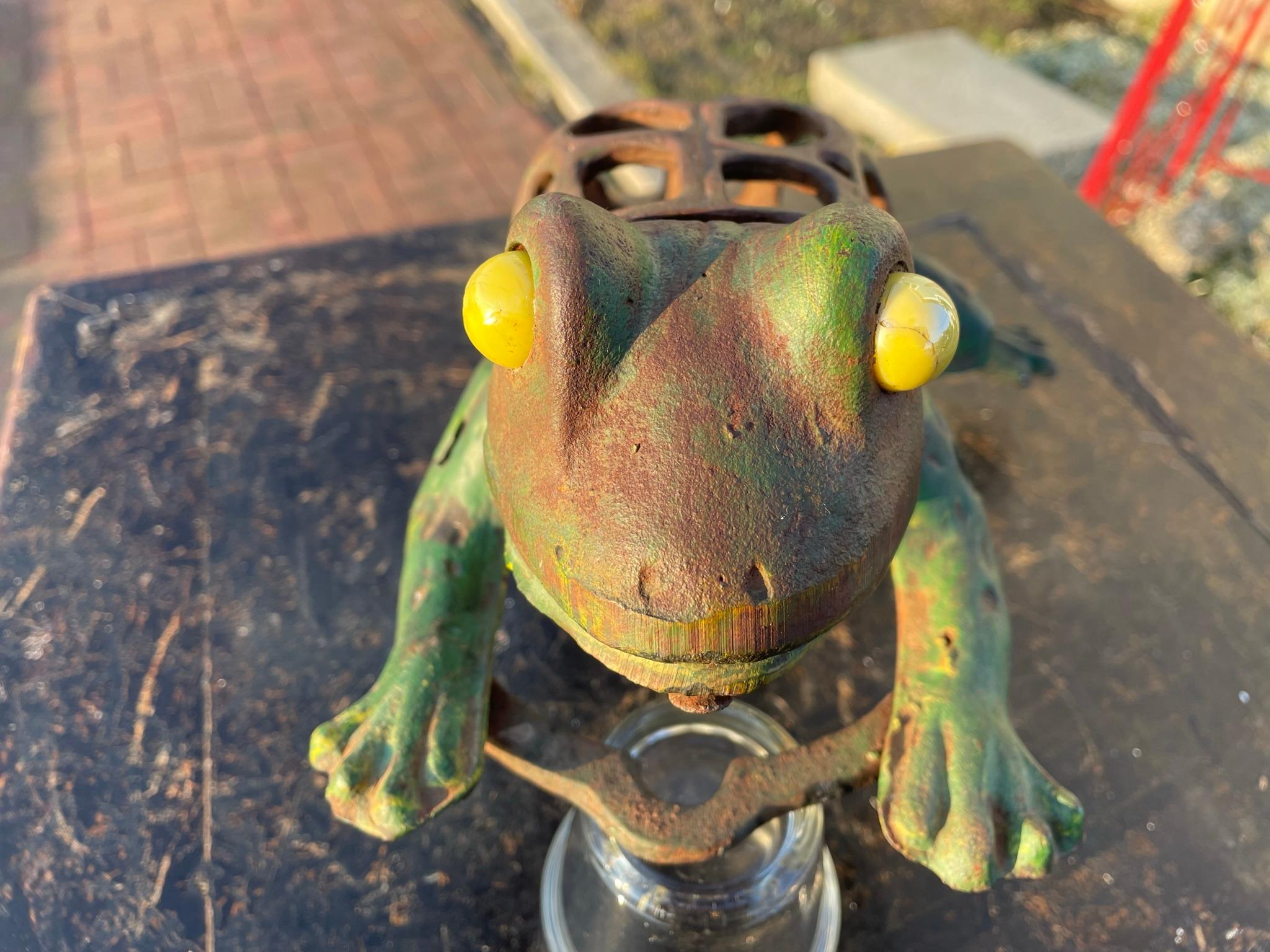 Cast Japan Big Hand Painted Leaping Frog Lighting Lantern For Sale