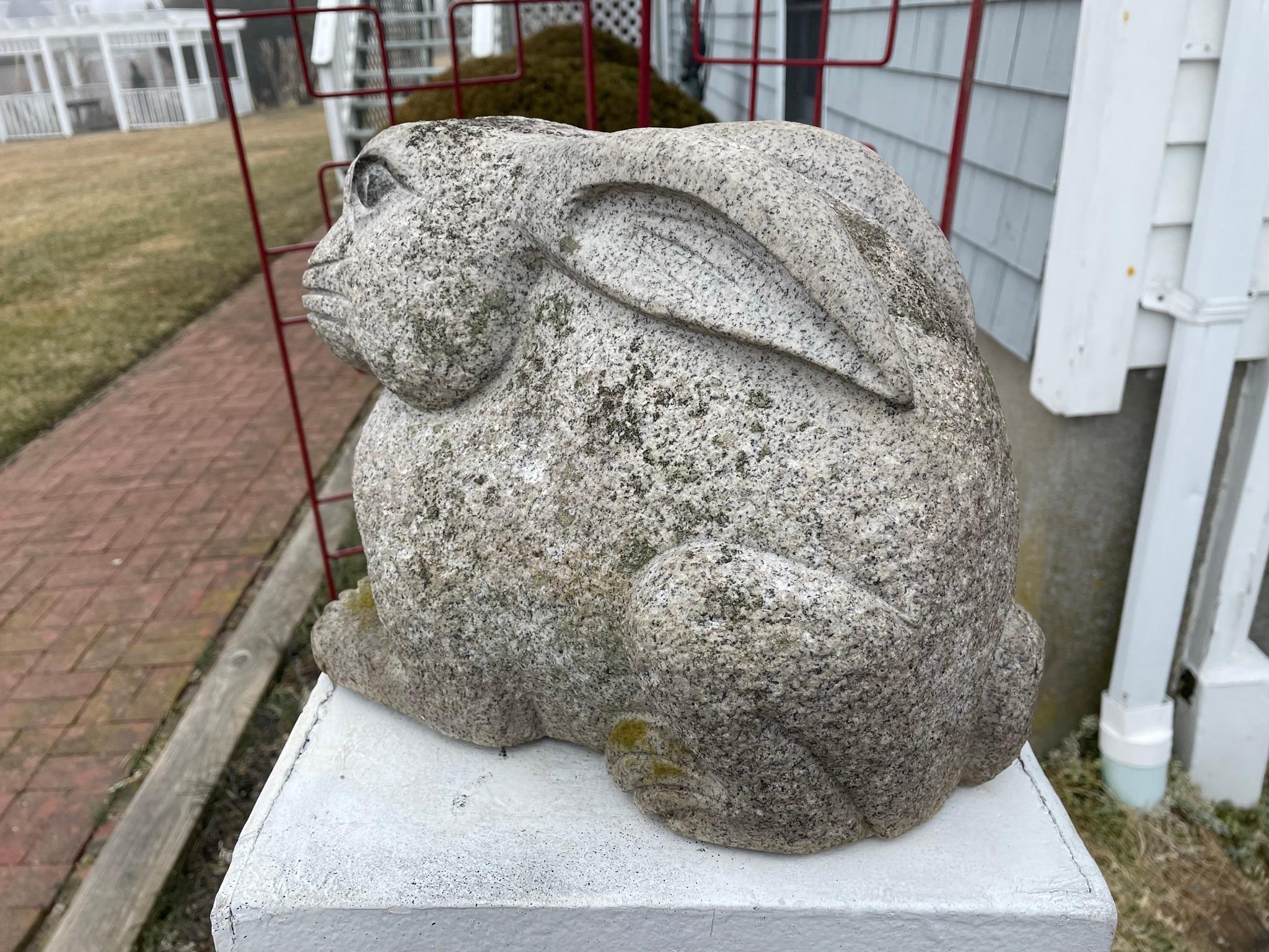 Japan Big Old Hand Carved Garden Rabbit, Usagi 1