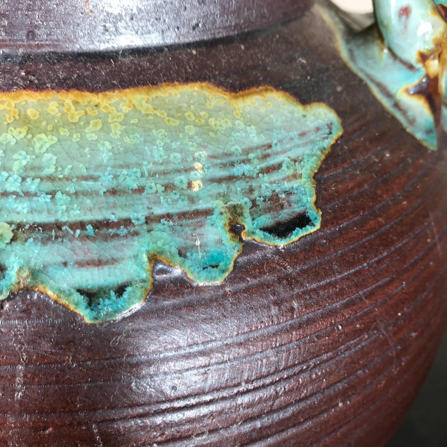 Ceramic Japan Big Older Flower Pot Tea Vessel, Finely Crafted with Colorful Glaze