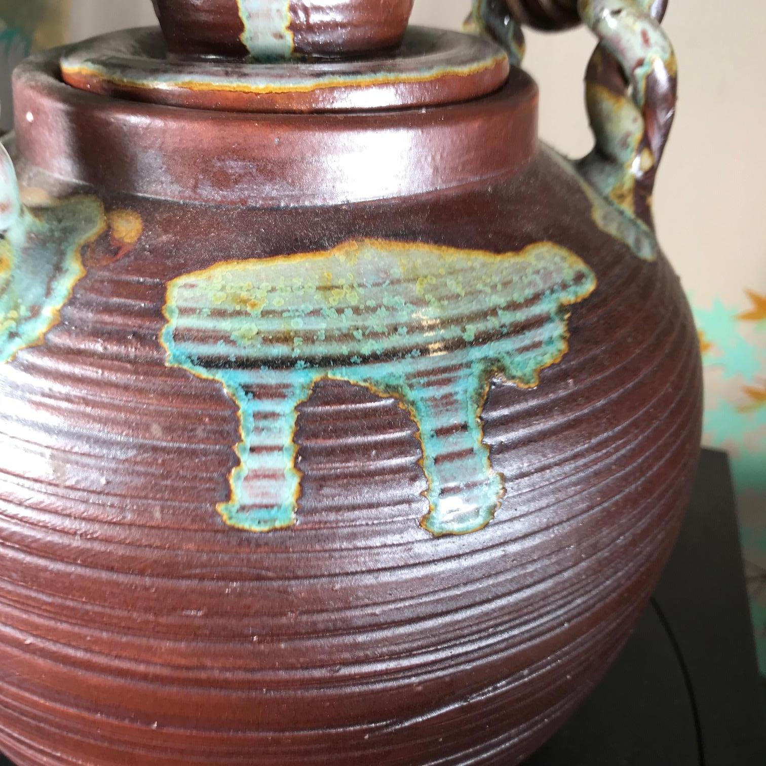 Showa Japan Big Older Flower Pot Tea Vessel, Finely Crafted with Colorful Glaze