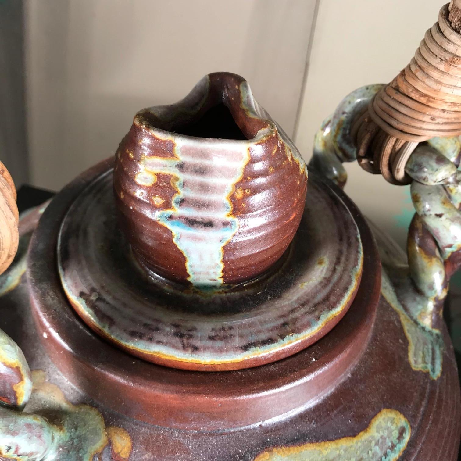 Japanese Japan Big Older Flower Pot Tea Vessel, Finely Crafted with Colorful Glaze