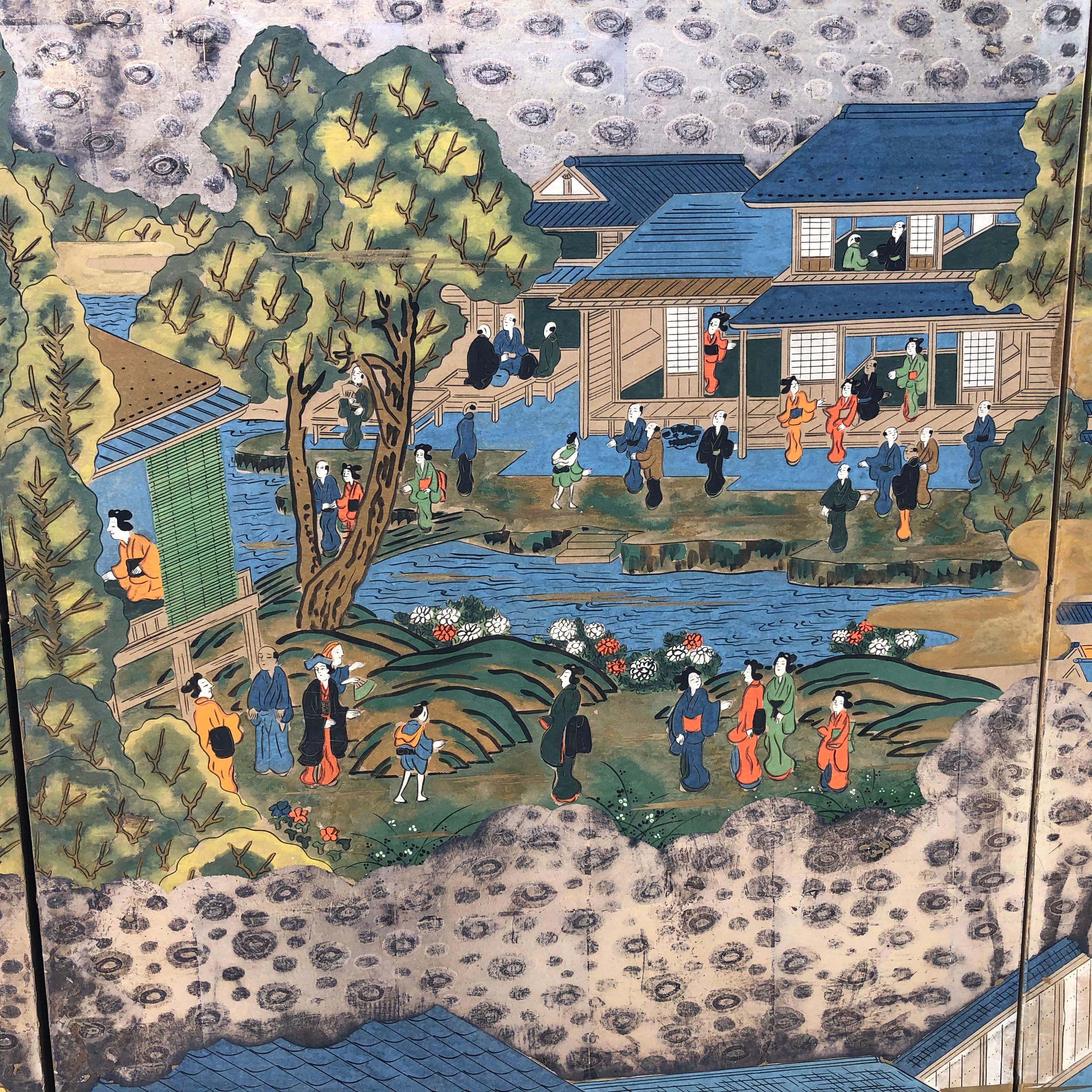 Japan Brilliant Six-Panel Screen Nara Matsuri Summer Festival Ink and Gold 5