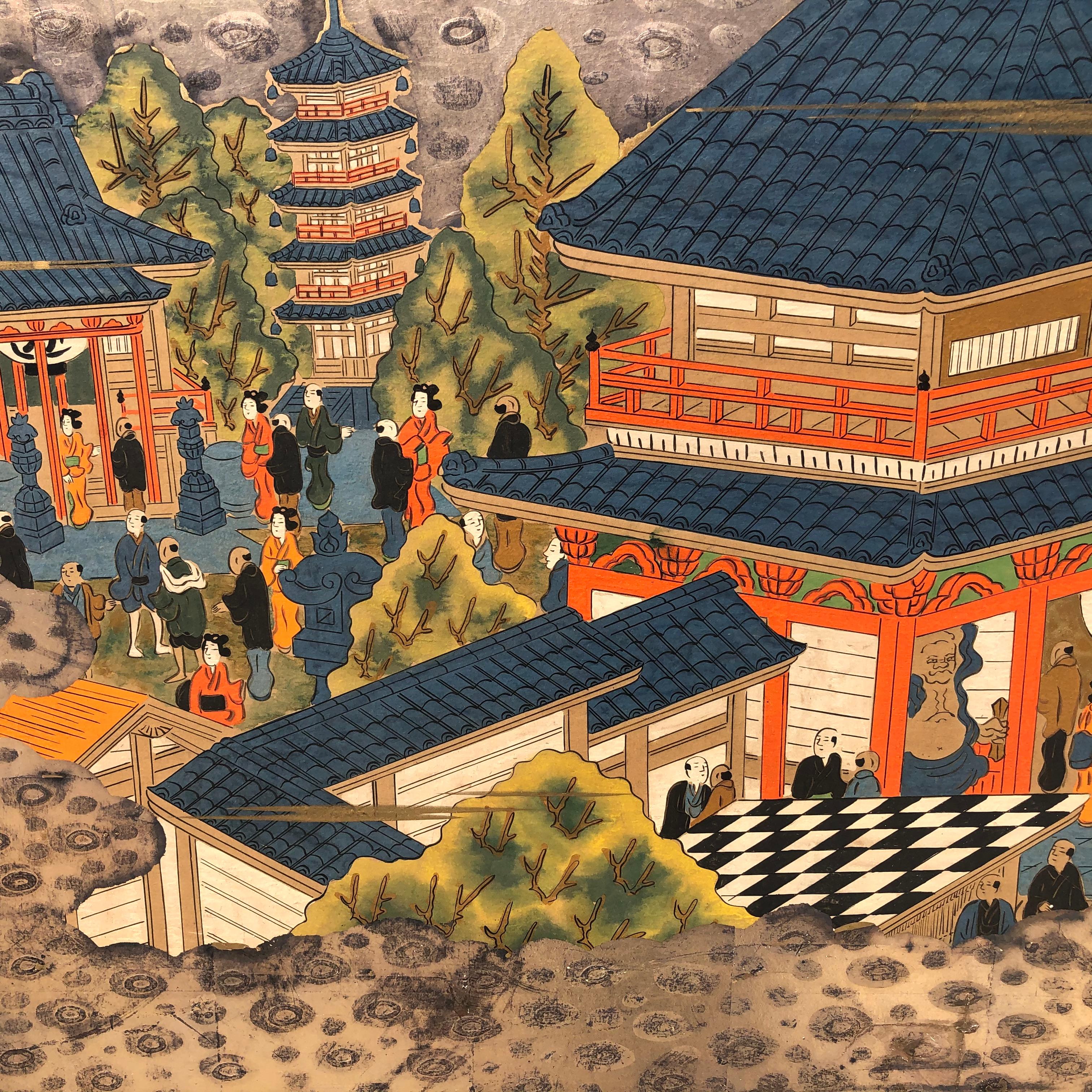 Japan Brilliant Six-Panel Screen Nara Matsuri Summer Festival Ink and Gold 7