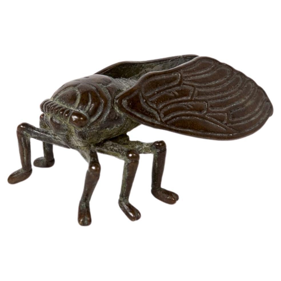 Japan bronze cicada sculpture okimono Meiji For Sale