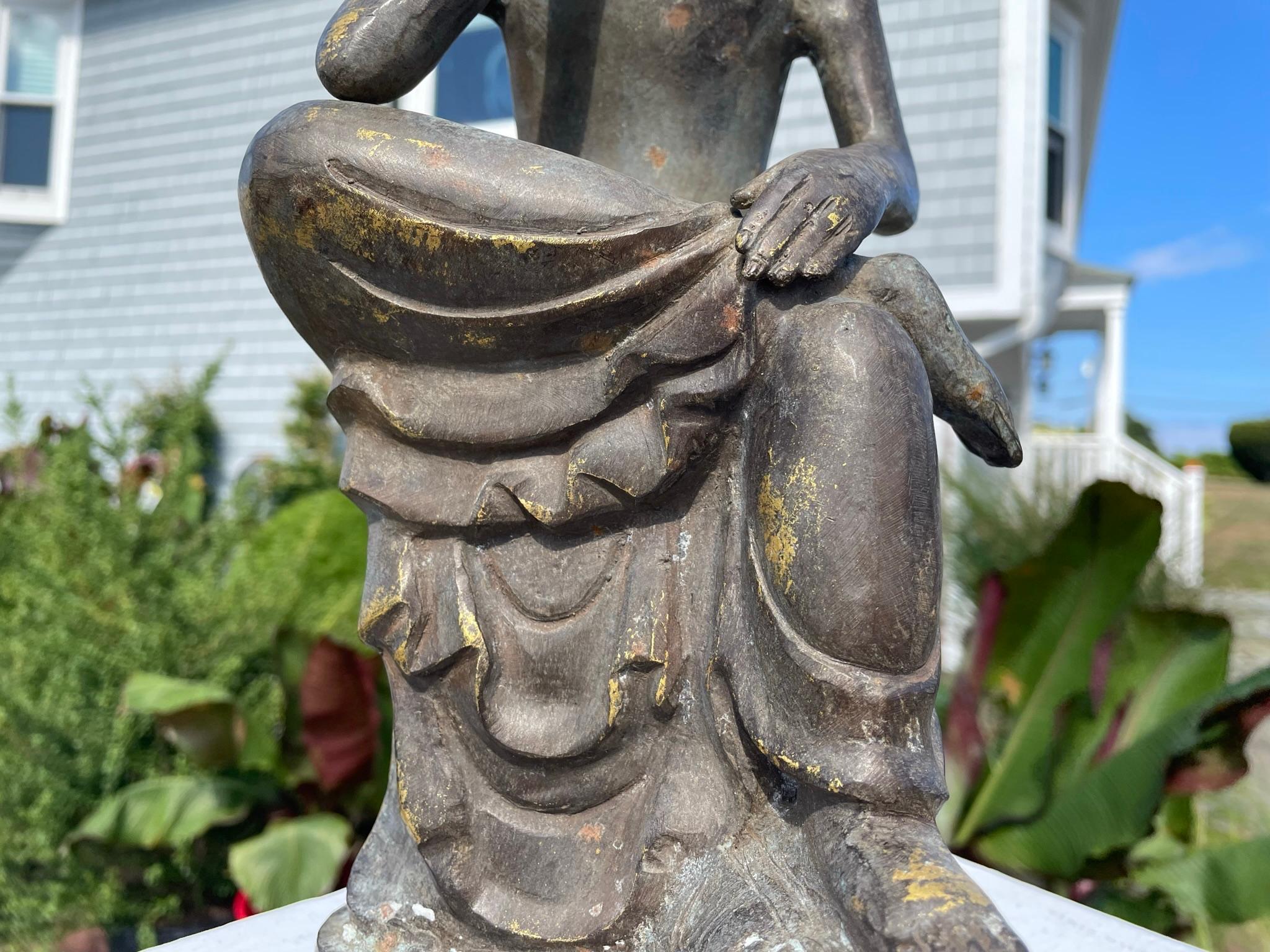 Japan Bronze Seated Garden Guan Yin with Beautiful Face 4