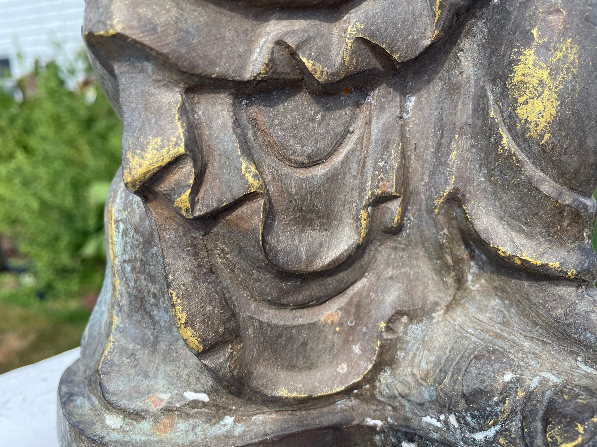 Japan Bronze Seated Garden Guan Yin with Beautiful Face 5