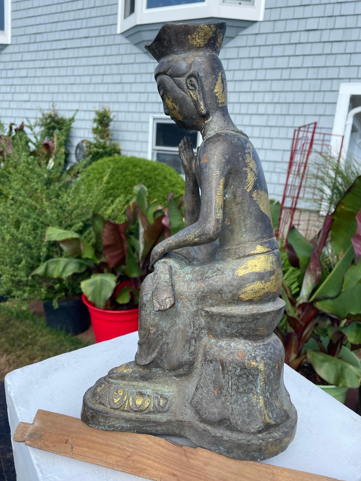 Japan Bronze Seated Garden Guan Yin with Beautiful Face 6