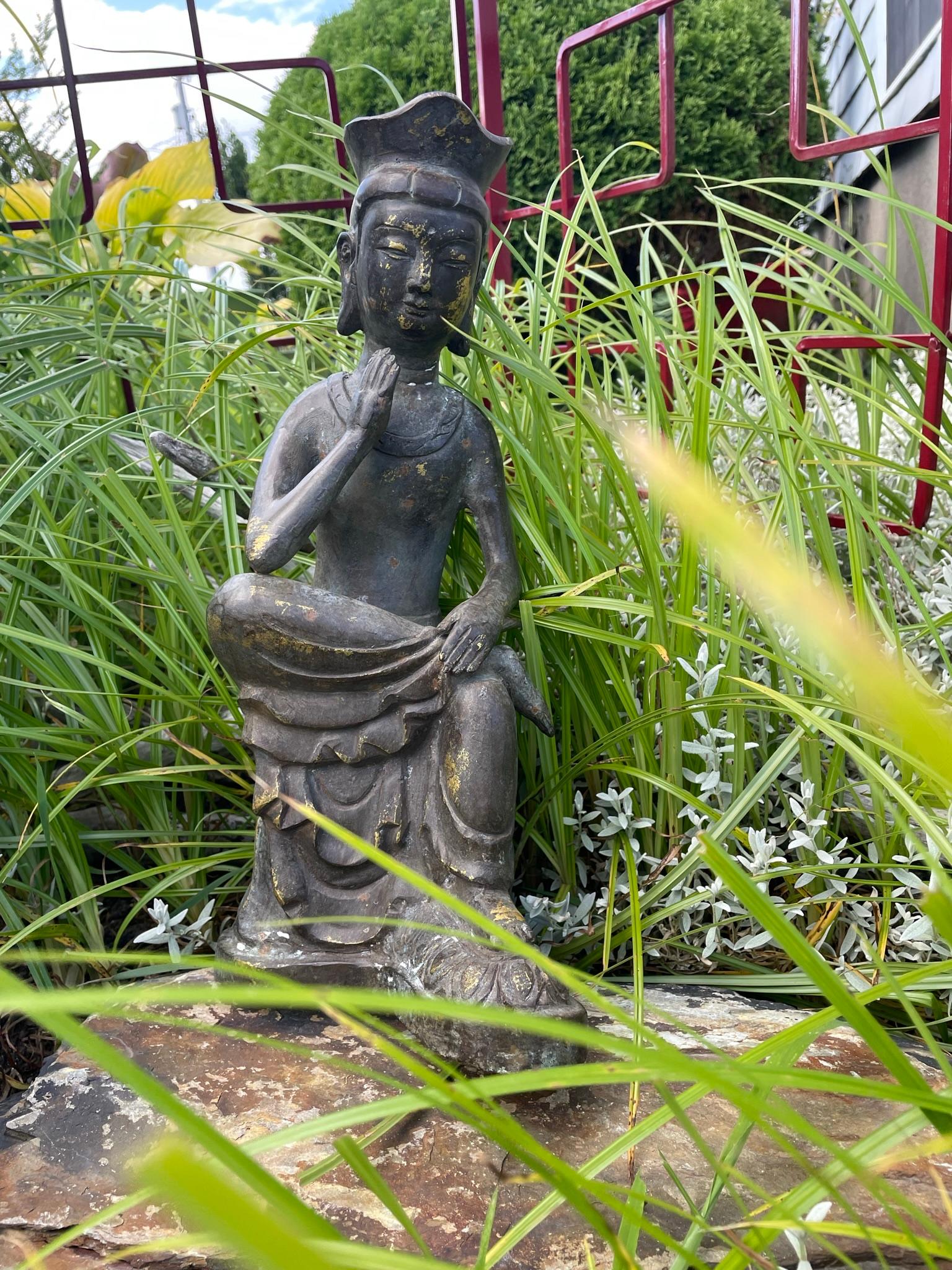 Japan Bronze Seated Garden Guan Yin with Beautiful Face 11
