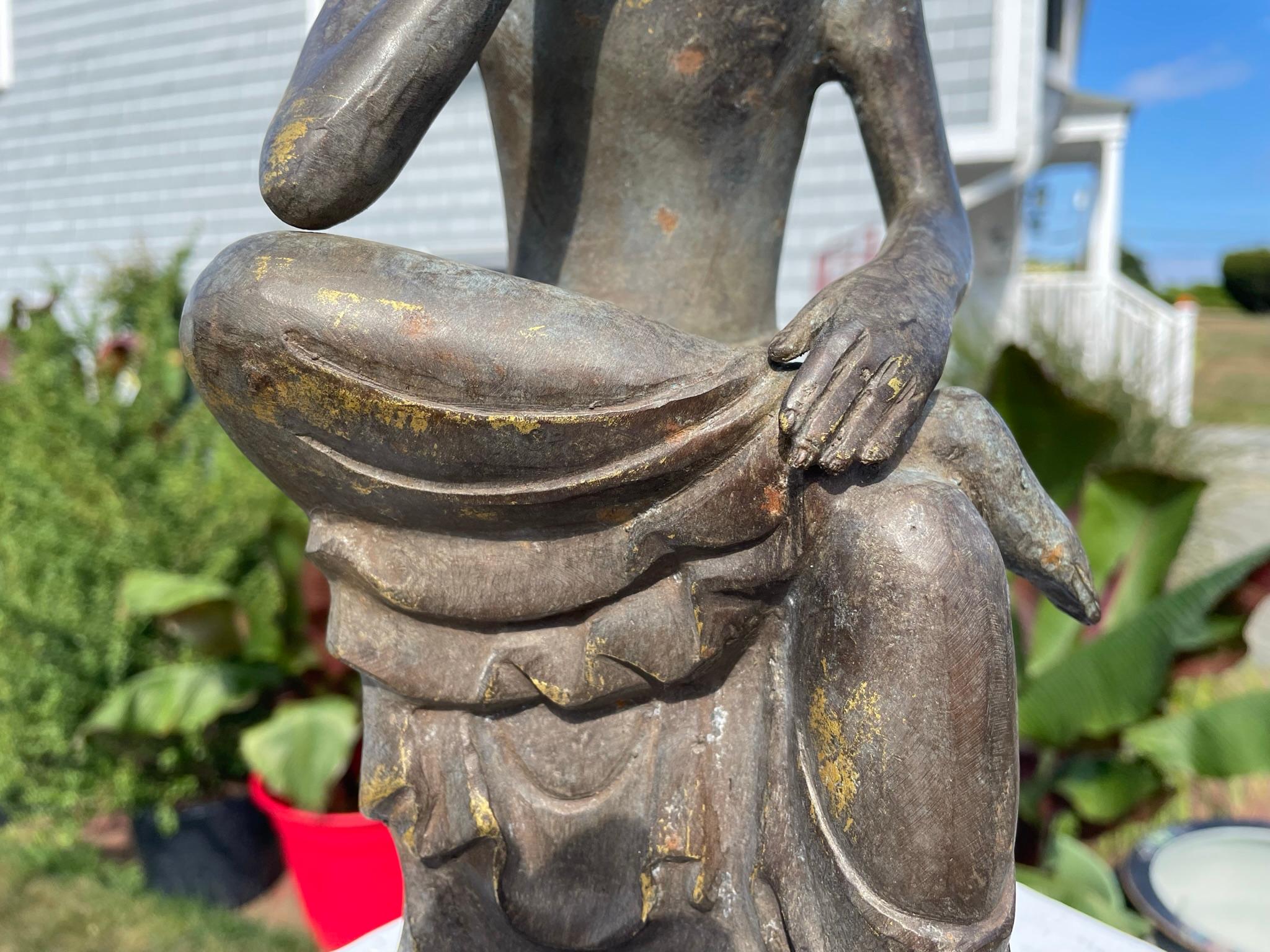 20th Century Japan Bronze Seated Garden Guan Yin with Beautiful Face