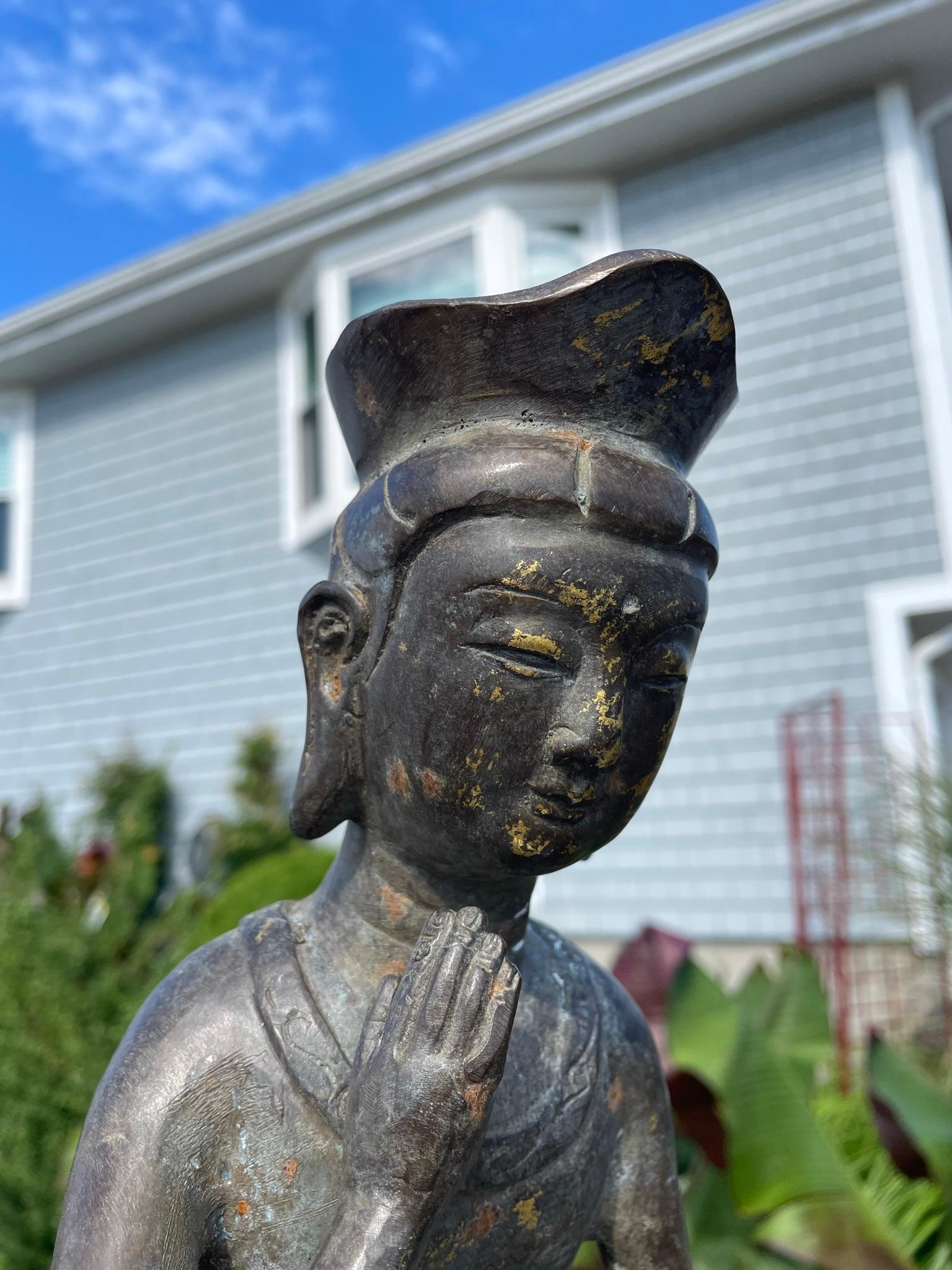 Japan Bronze Seated Garden Guan Yin with Beautiful Face 1