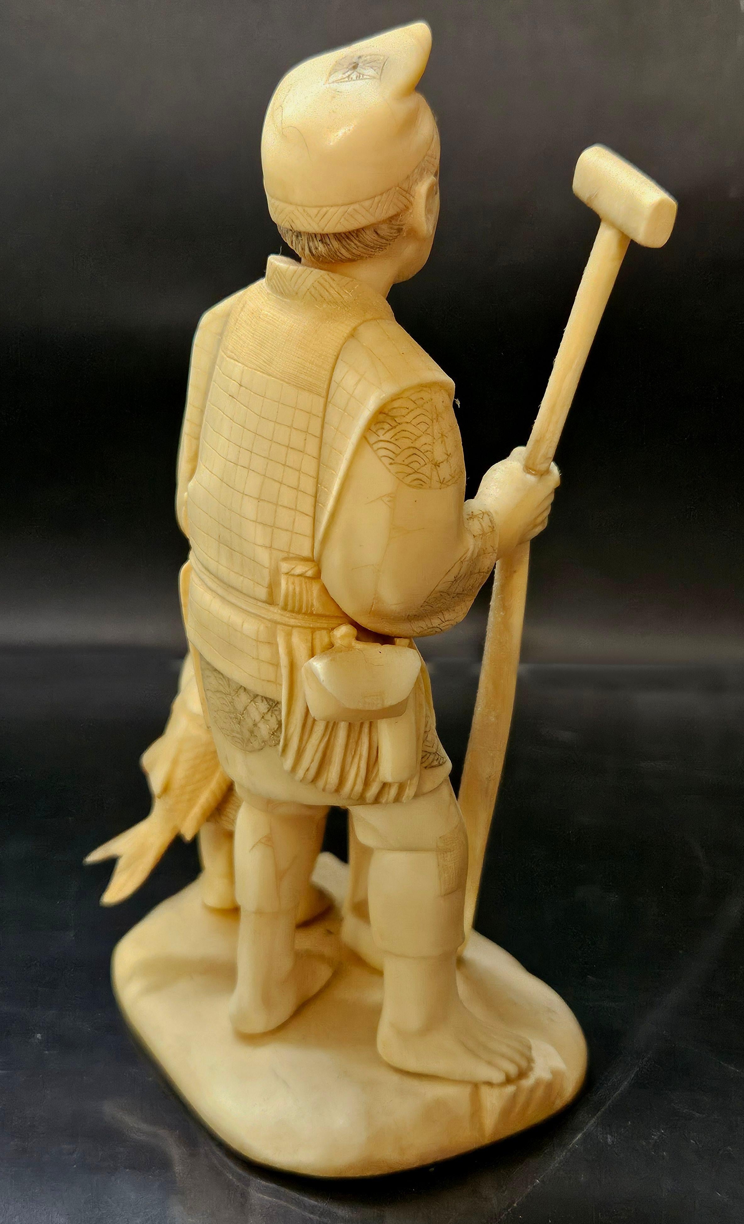 Japan Carved Okimono Group Of A Fisherman and His Kid, 1890 Meiji, Signed For Sale 2