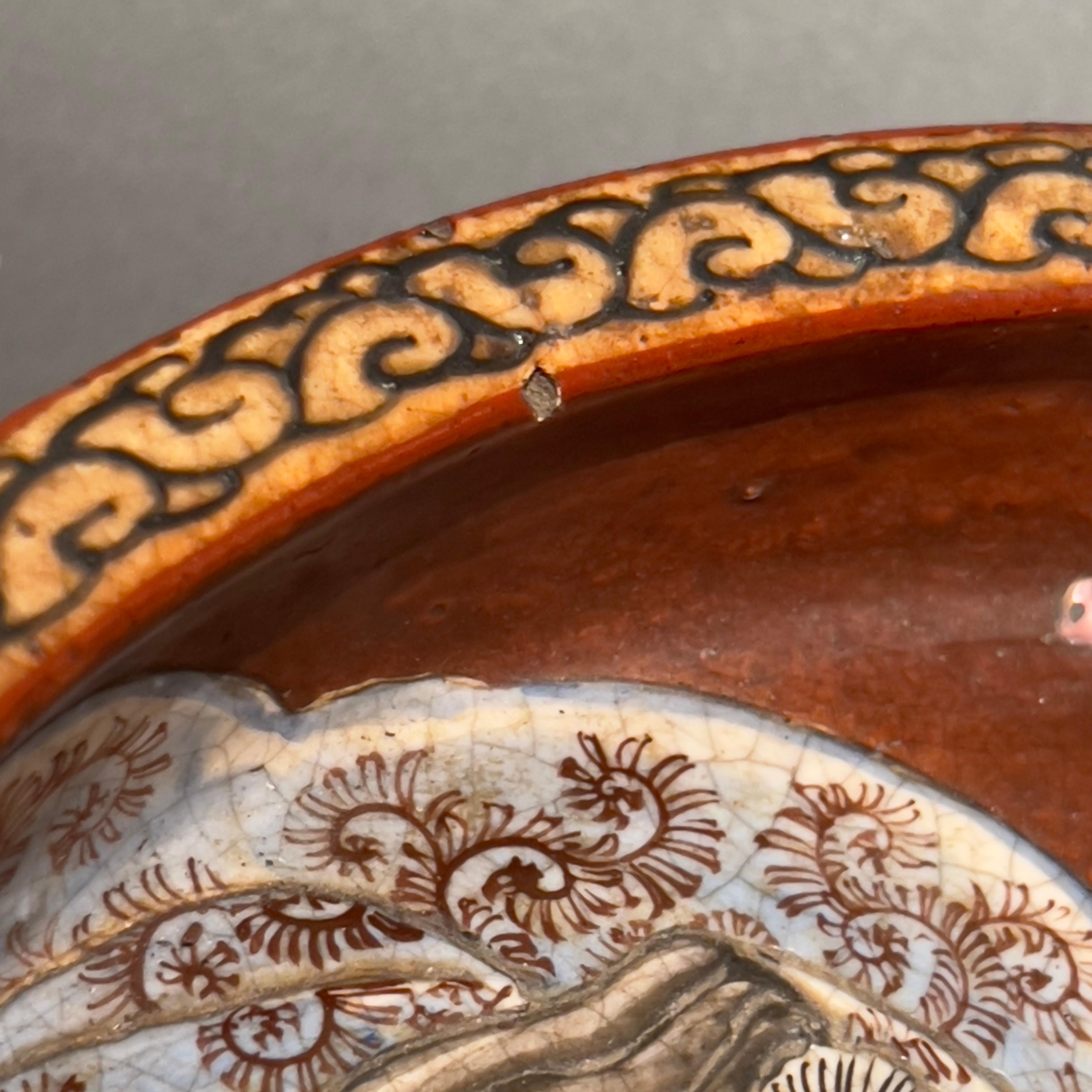 19th Century Japan, Ceramic Centerpiece with Noh Theatre Masks, Meiji Period, circa 1870/80