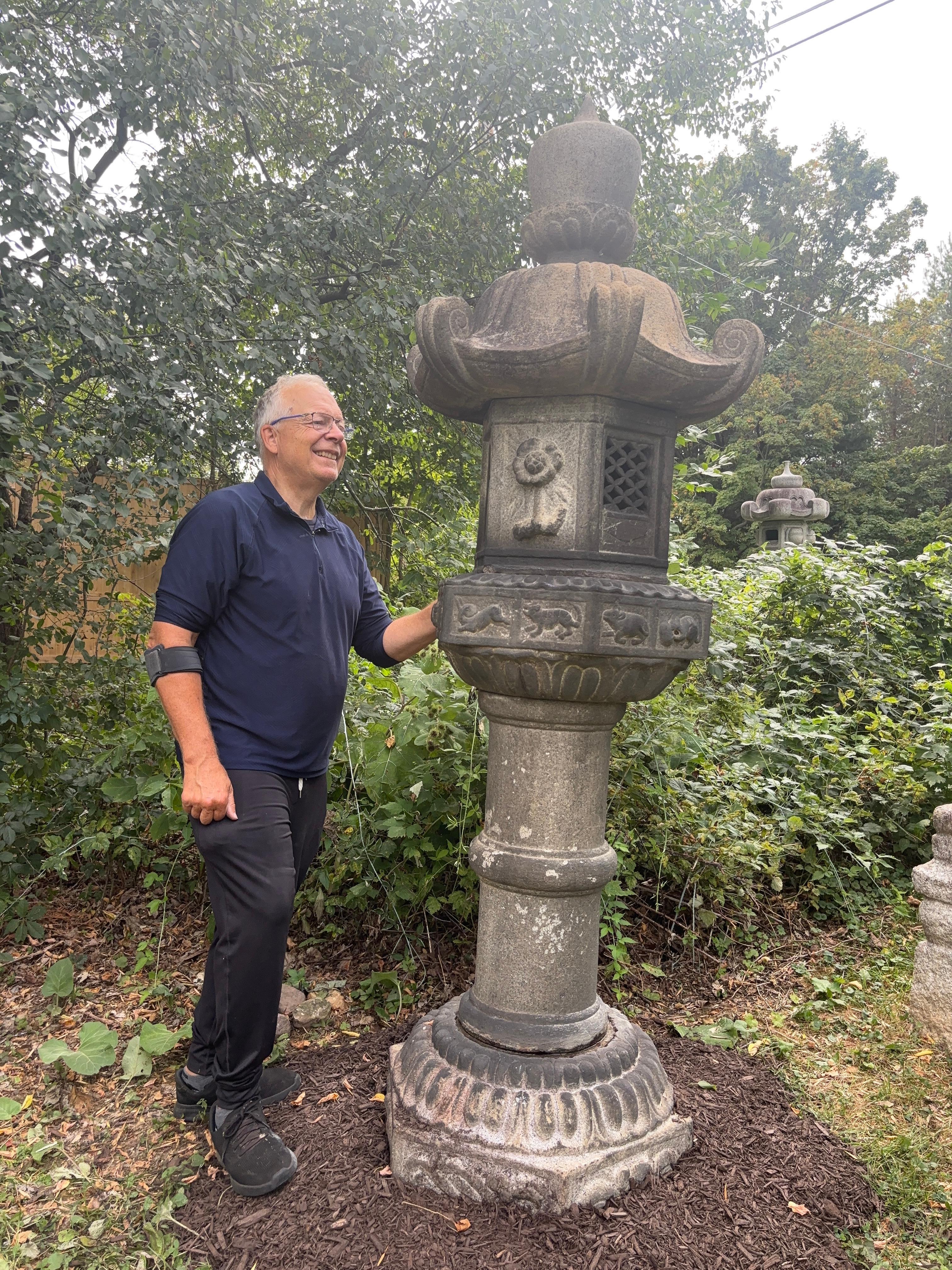 Japanese Zodiac Lantern- special find

Please view our video.

An elusive tall Zodiac antique 96 inch (8 Feet)  stone lantern depicting the 12 signs of zodiac

 Call or message us for details.

Japan, a Fine tall kasuga granite stone lantern with a