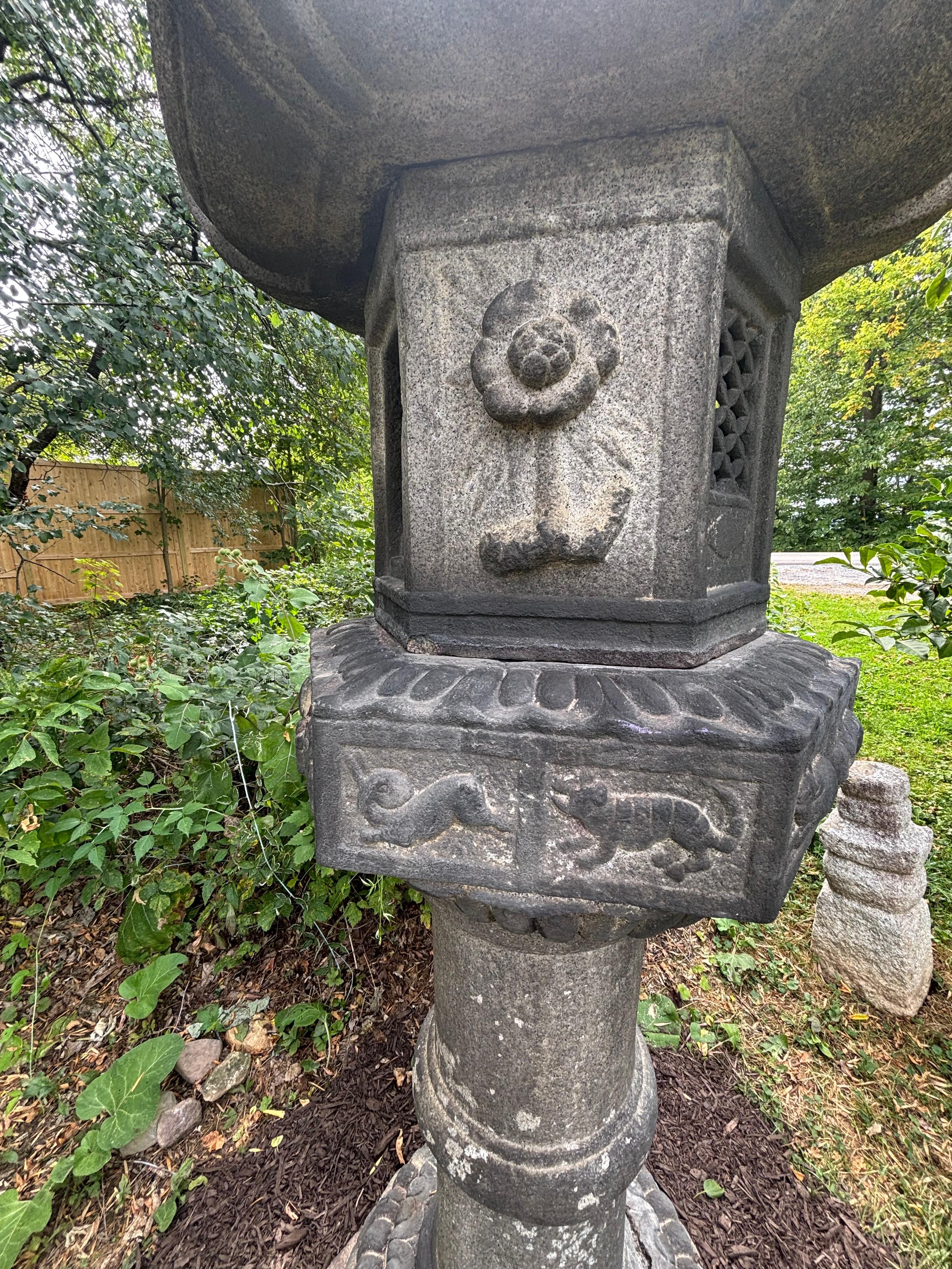 Hand-Carved Japan Classic  Antique  12 Signs Zodiac Stone Lantern, 96 Inches For Sale