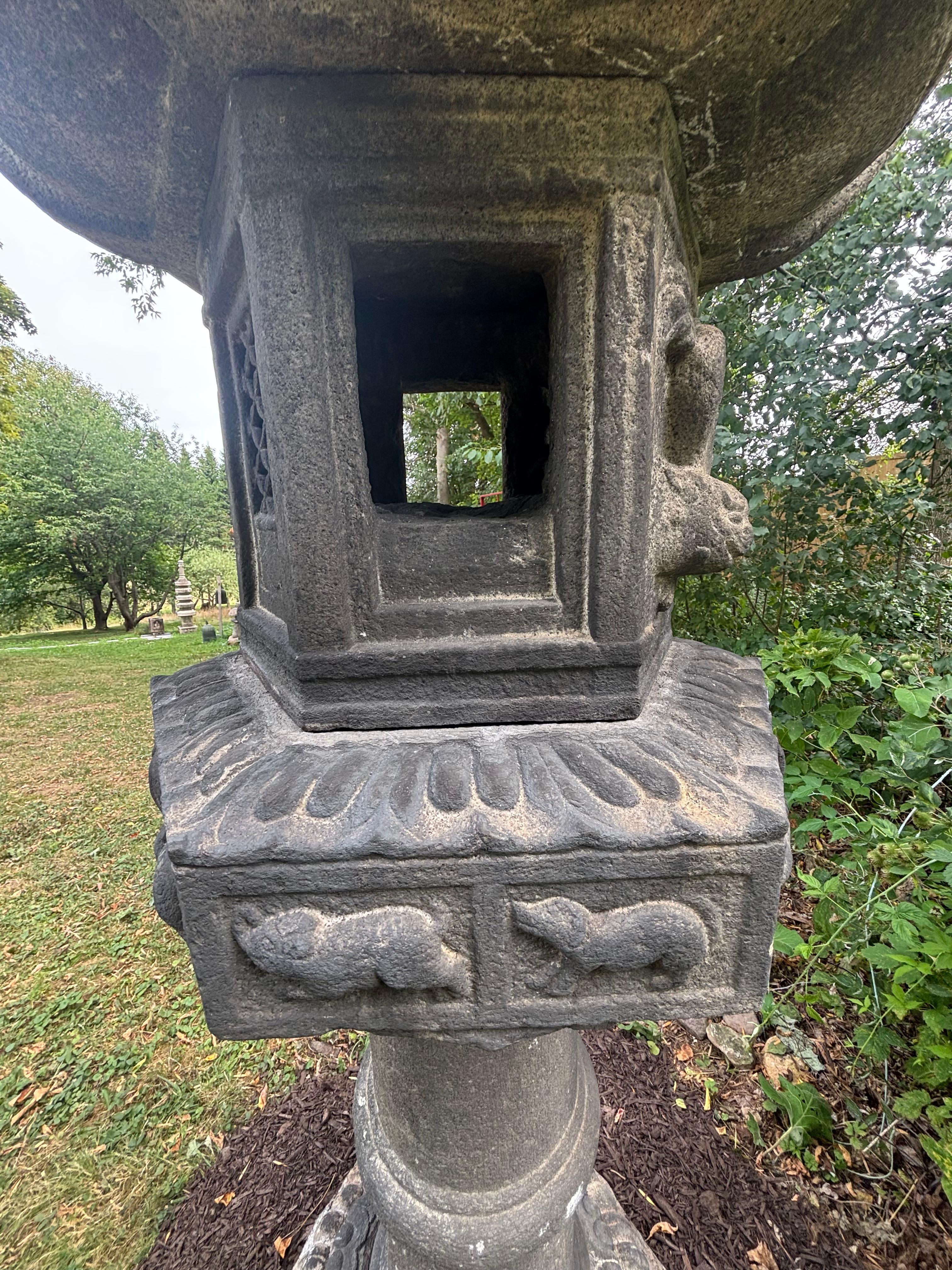 20th Century Japan Classic  Antique  12 Signs Zodiac Stone Lantern, 96 Inches For Sale