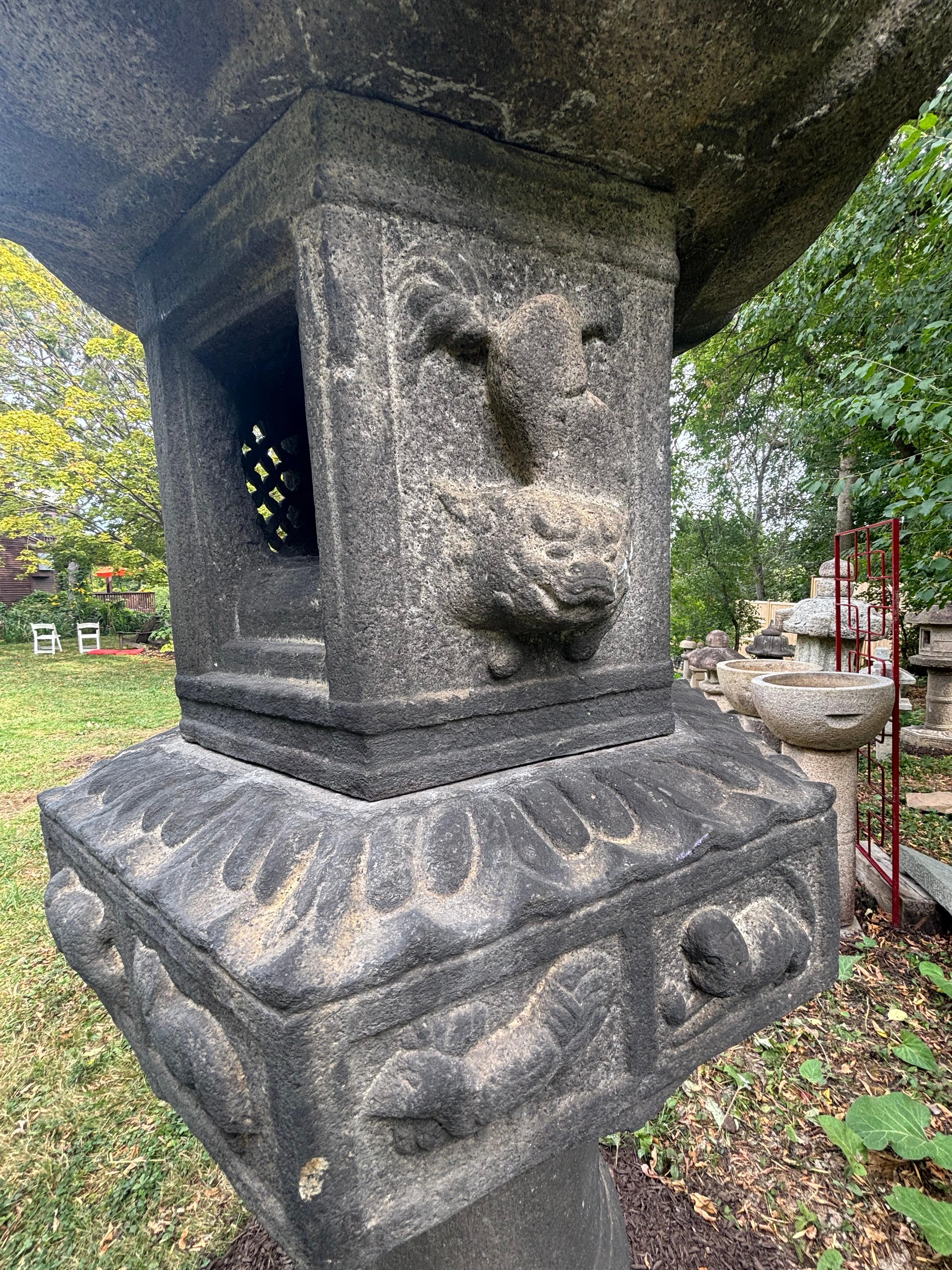 Granite Japan Classic  Antique  12 Signs Zodiac Stone Lantern, 96 Inches For Sale
