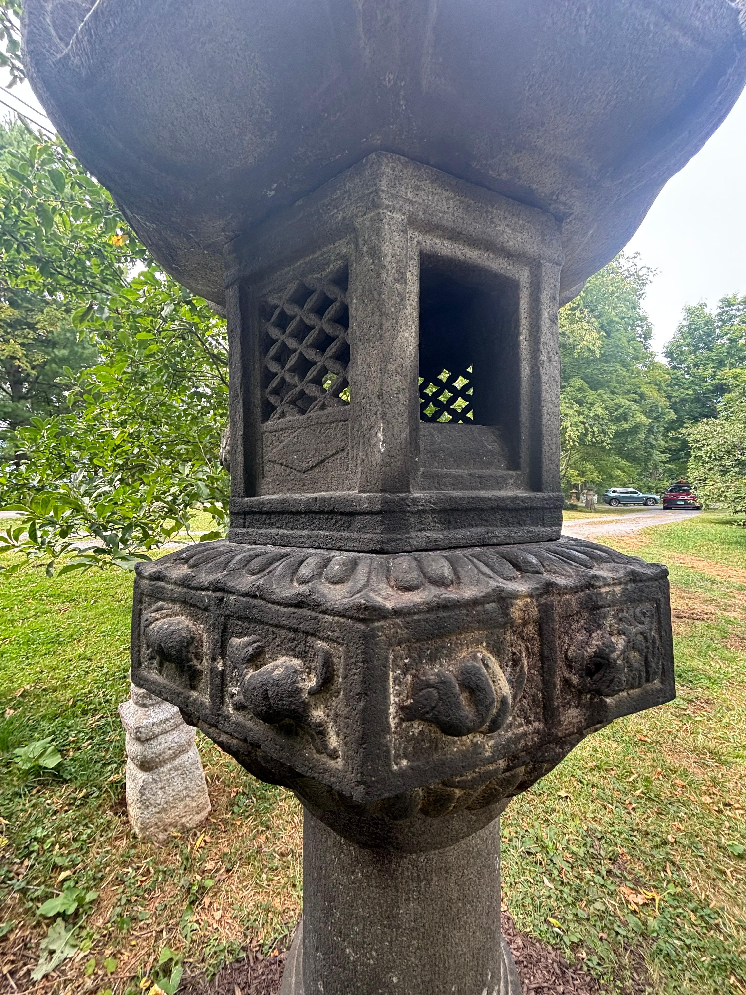 Japan Classic  Antique  12 Signs Zodiac Stone Lantern, 96 Inches For Sale 1