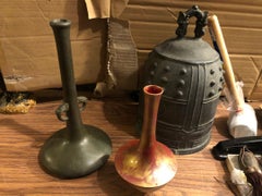 Japan Collection Five Items Bronze Bells, Bronze Vases, & Scroll Weights Reserd
