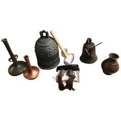 Japan Collection Five Items Bronze Bells, Bronze Vases, & Scroll Weights Reserd