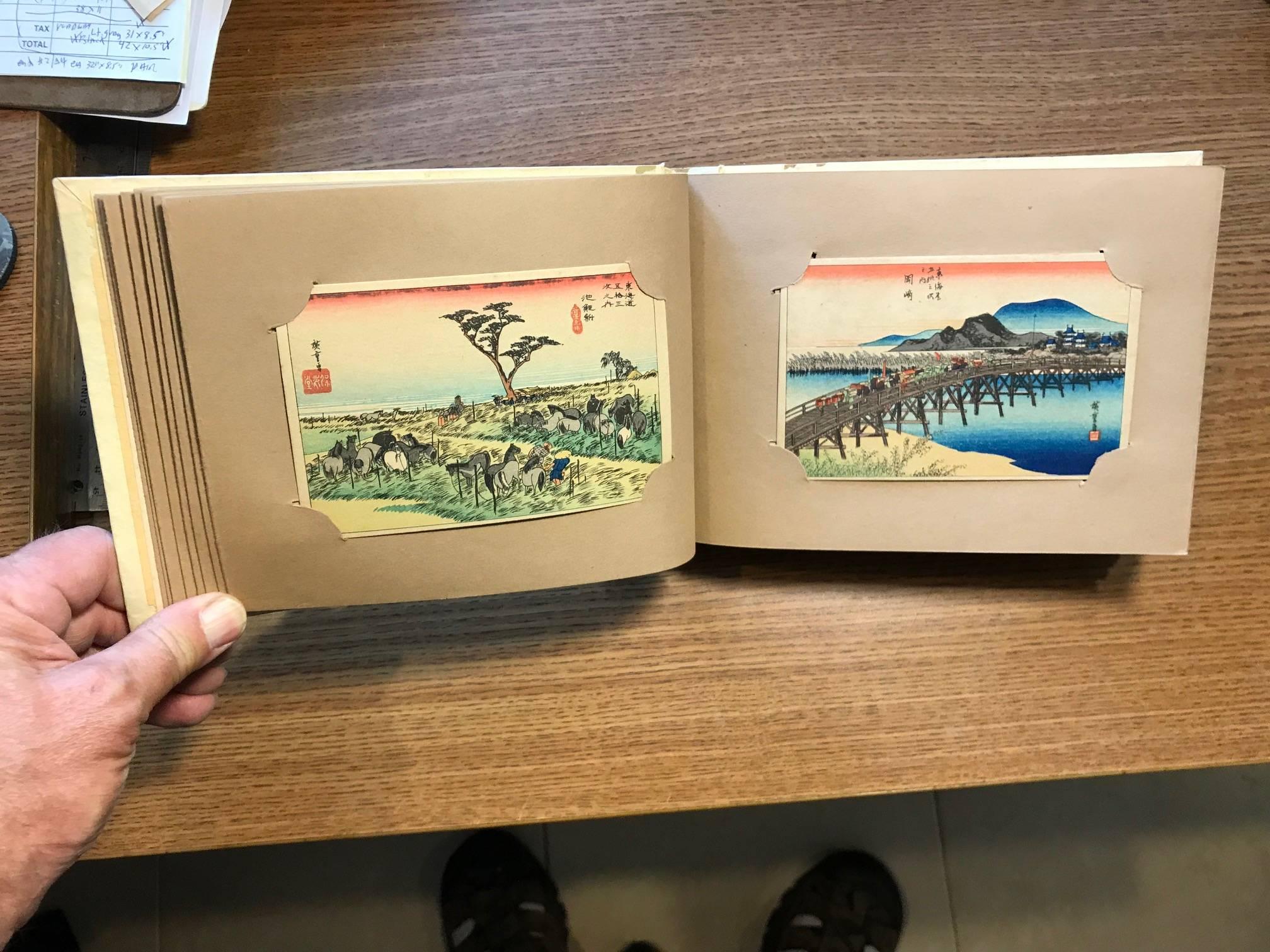 Japanese Japan Complete Album Full 55 Old Woodblock Print Postcards Ukiyoe Tokaido Road