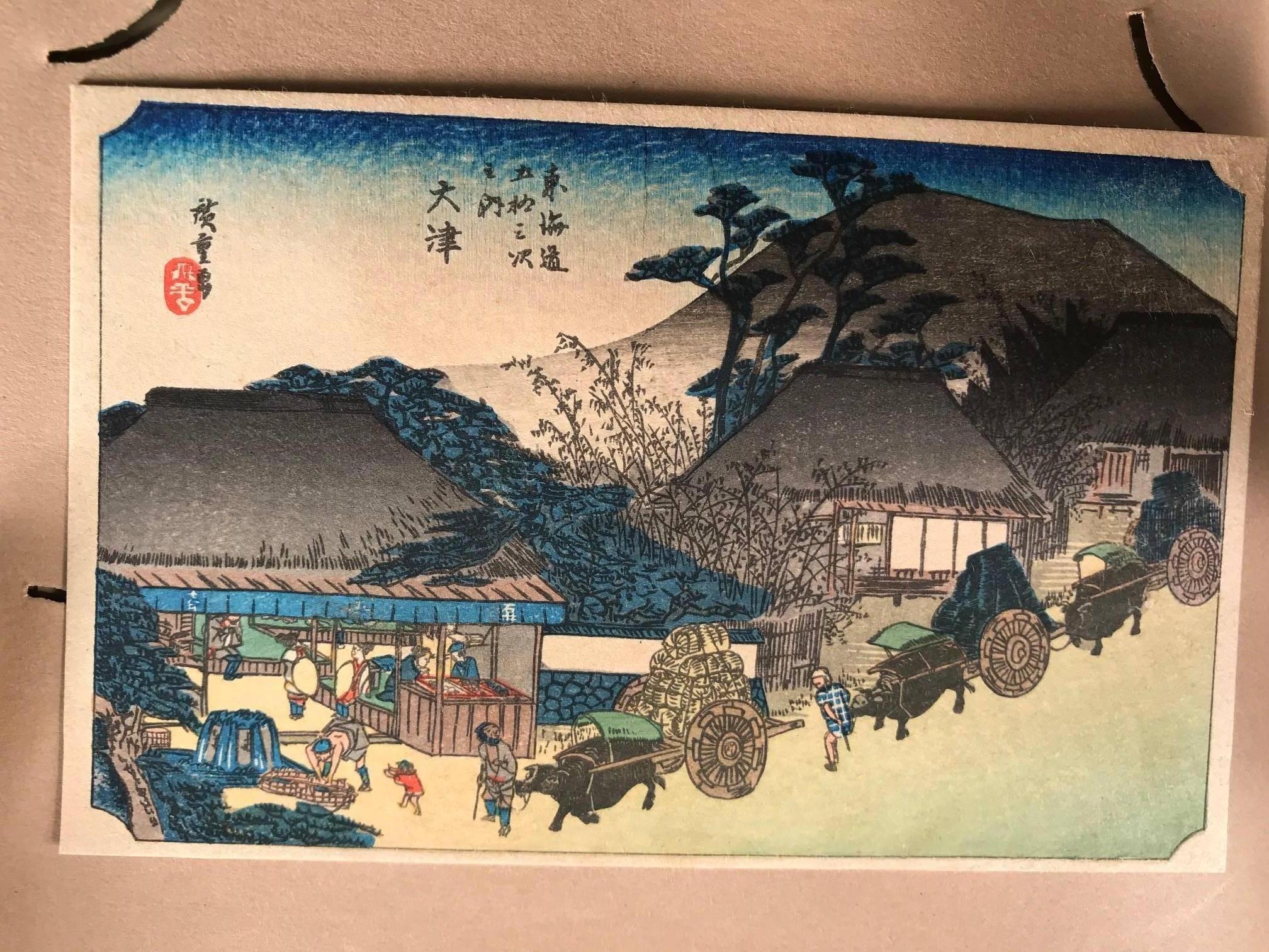 Peint à la main Japon Album complet de 55 cartes postales anciennes en bois Ukiyoe Tokaido Route