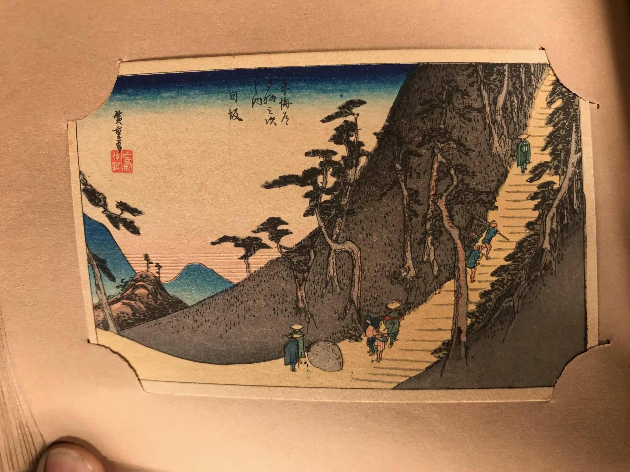 Japan Complete Album Full 55 Old Woodblock Print Postcards Ukiyoe Tokaido Road In Excellent Condition In South Burlington, VT