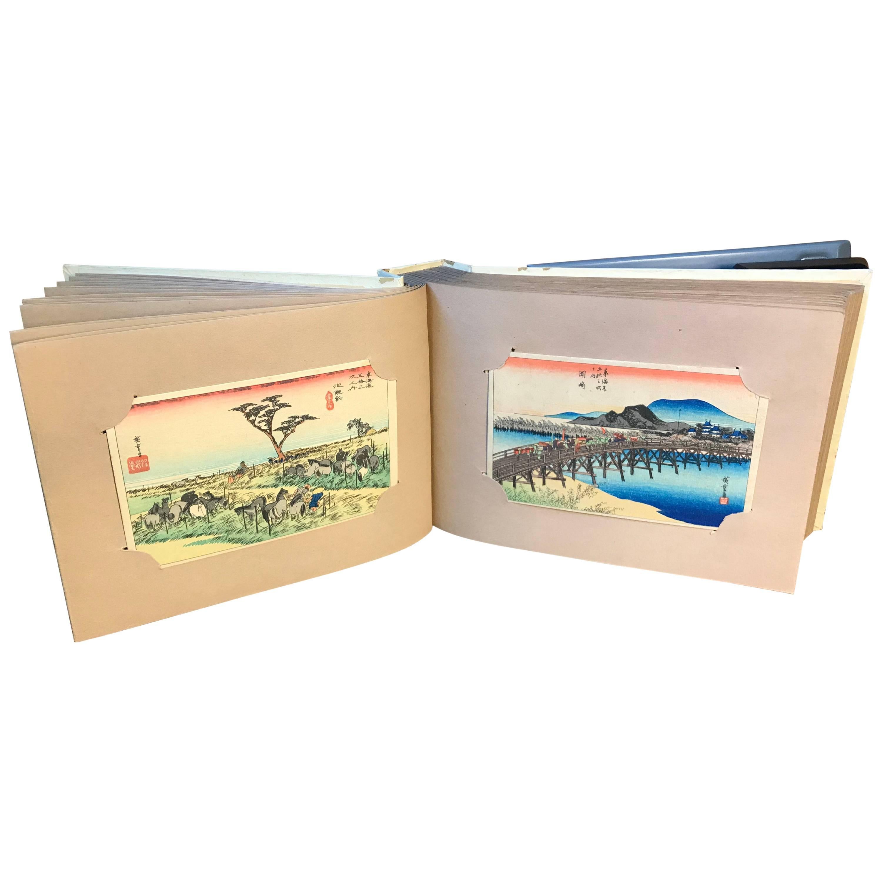 Japon Album complet de 55 cartes postales anciennes en bois Ukiyoe Tokaido Route