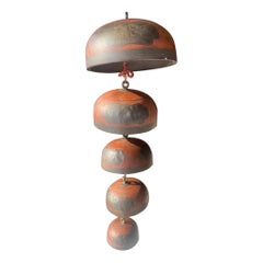 Japan Complete Antique Five Bells Set Red Mystical Floral Clouds Beautiful Sound