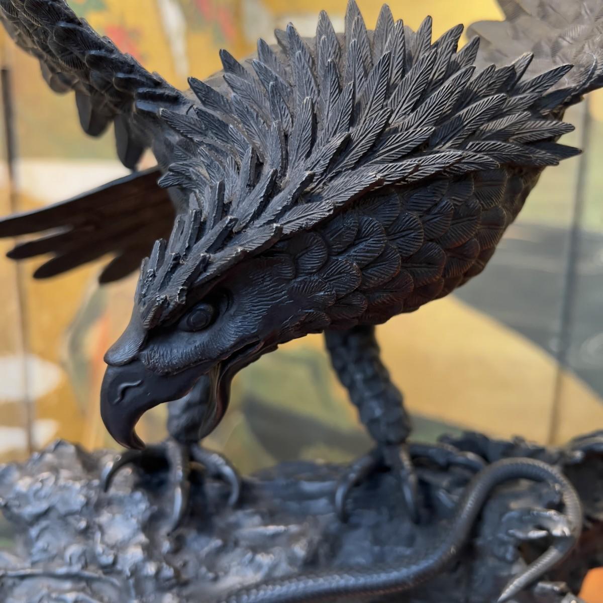 Japanese Japan, Eagle and Snake, Bronze, Meiji Period For Sale