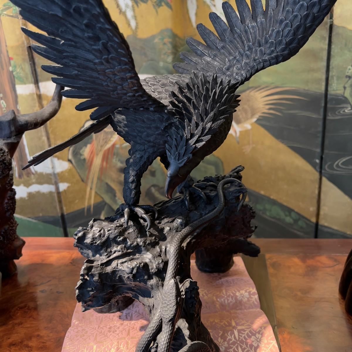 Japan, Eagle and Snake, Bronze, Meiji Period For Sale 1