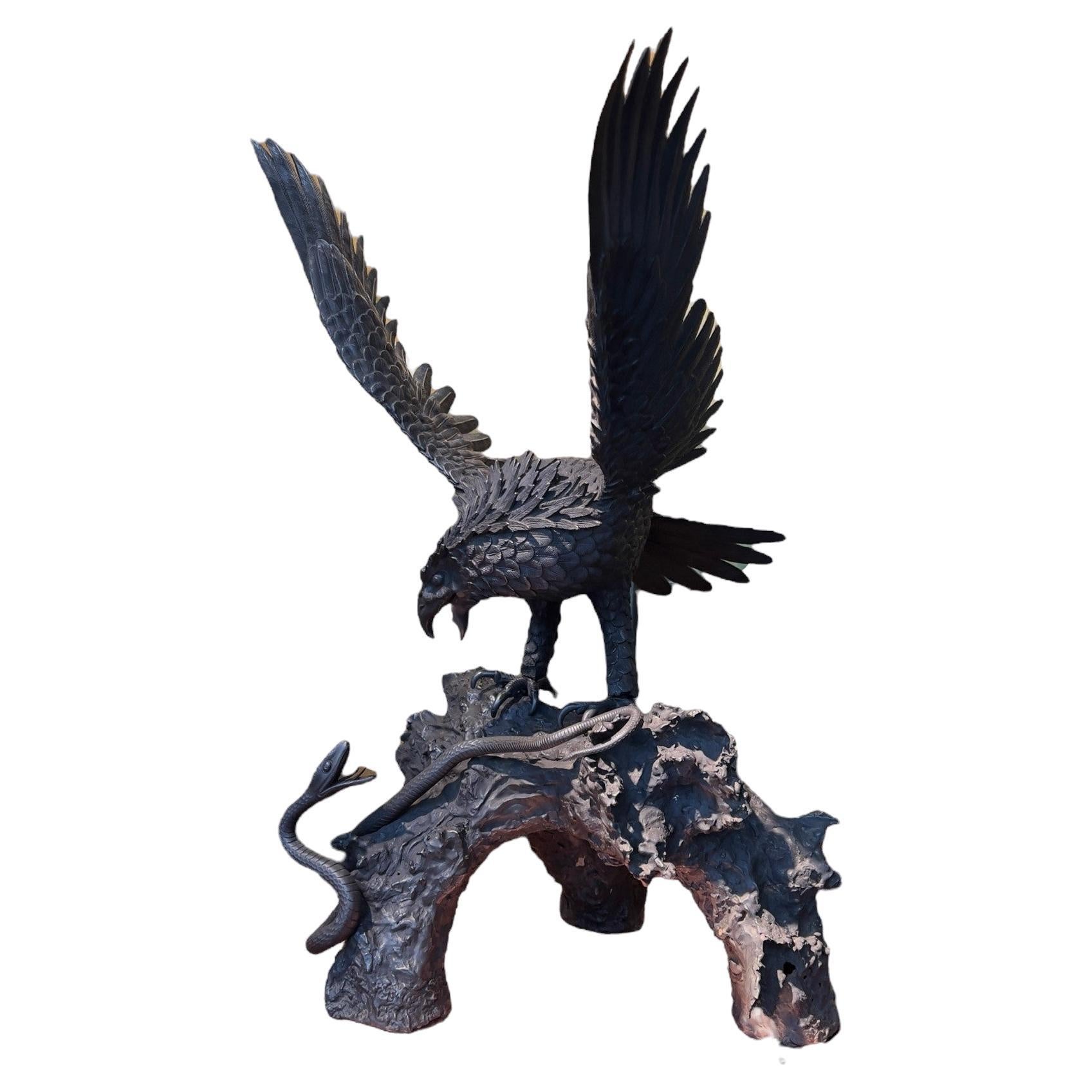 Japan, Eagle and Snake, Bronze, Meiji Period For Sale