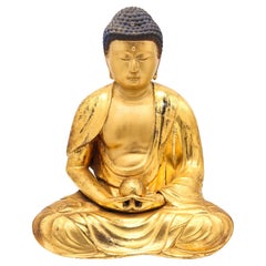 Sculpture de Bouddha assis en bois massif sculpté et doré de la période Edo 1825 au Japon