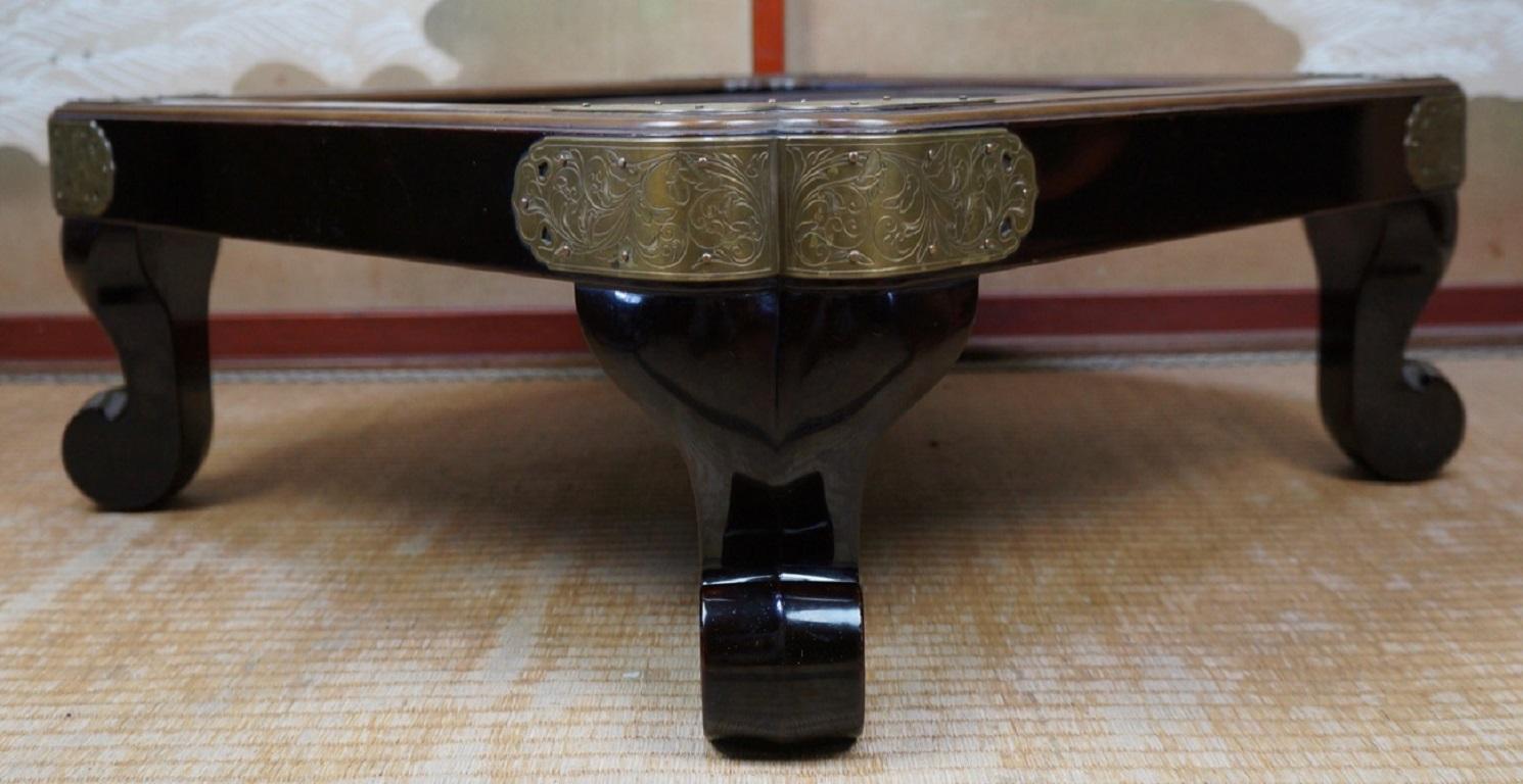 Japan Elegant Antique Rich Black Lacquer Table, 1852 & Signed Box 1