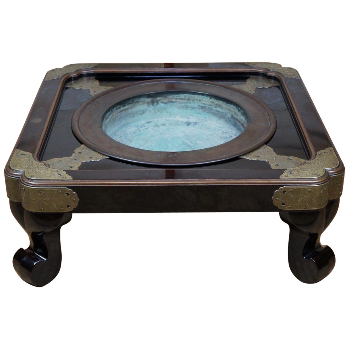 Japan Elegant Antique Rich Black Lacquer Table, 1852 & Signed Box