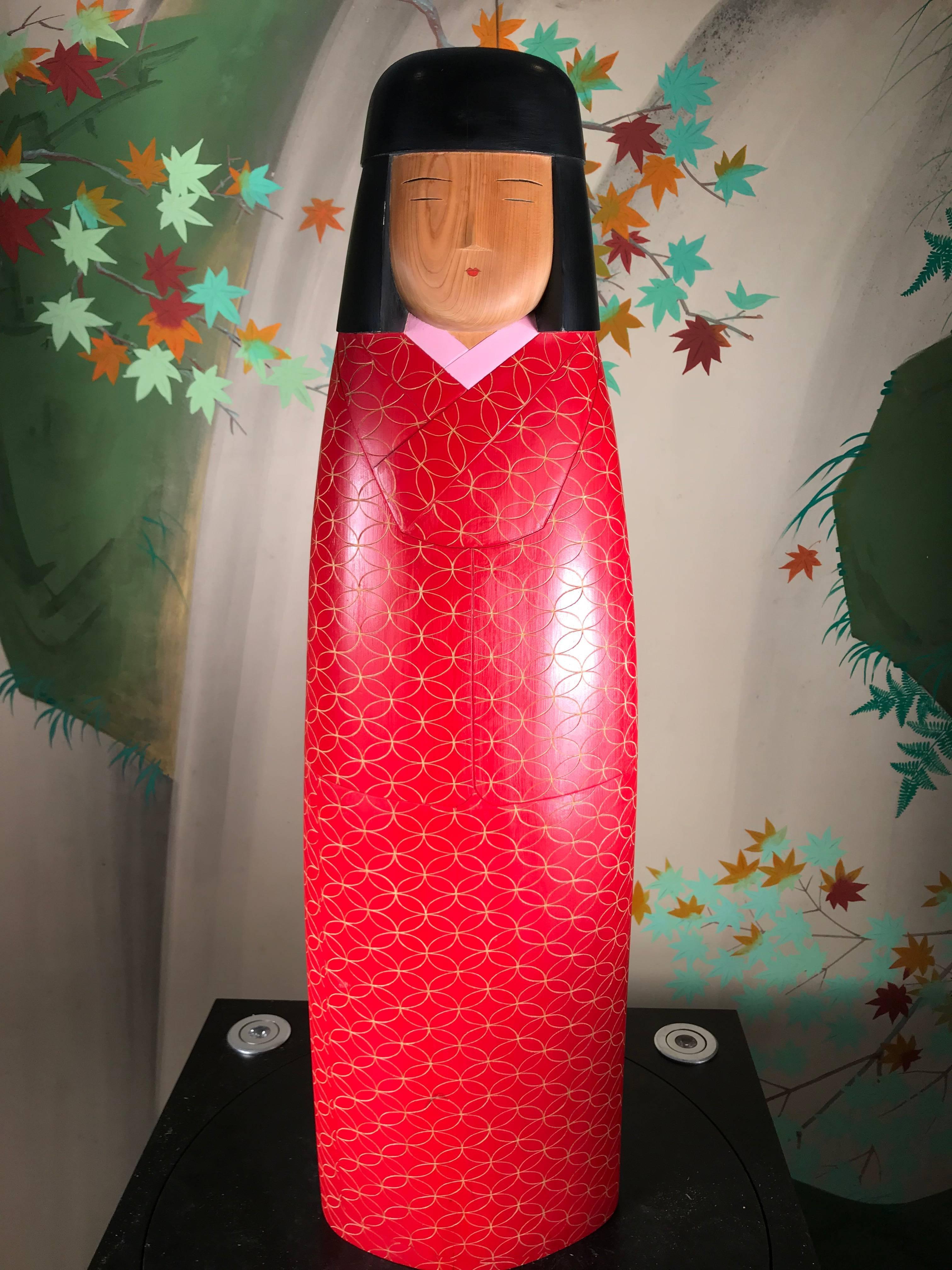 Showa Japan Extraordinary Hand-Carved Kokeshi Doll a Masterpiece Art Form