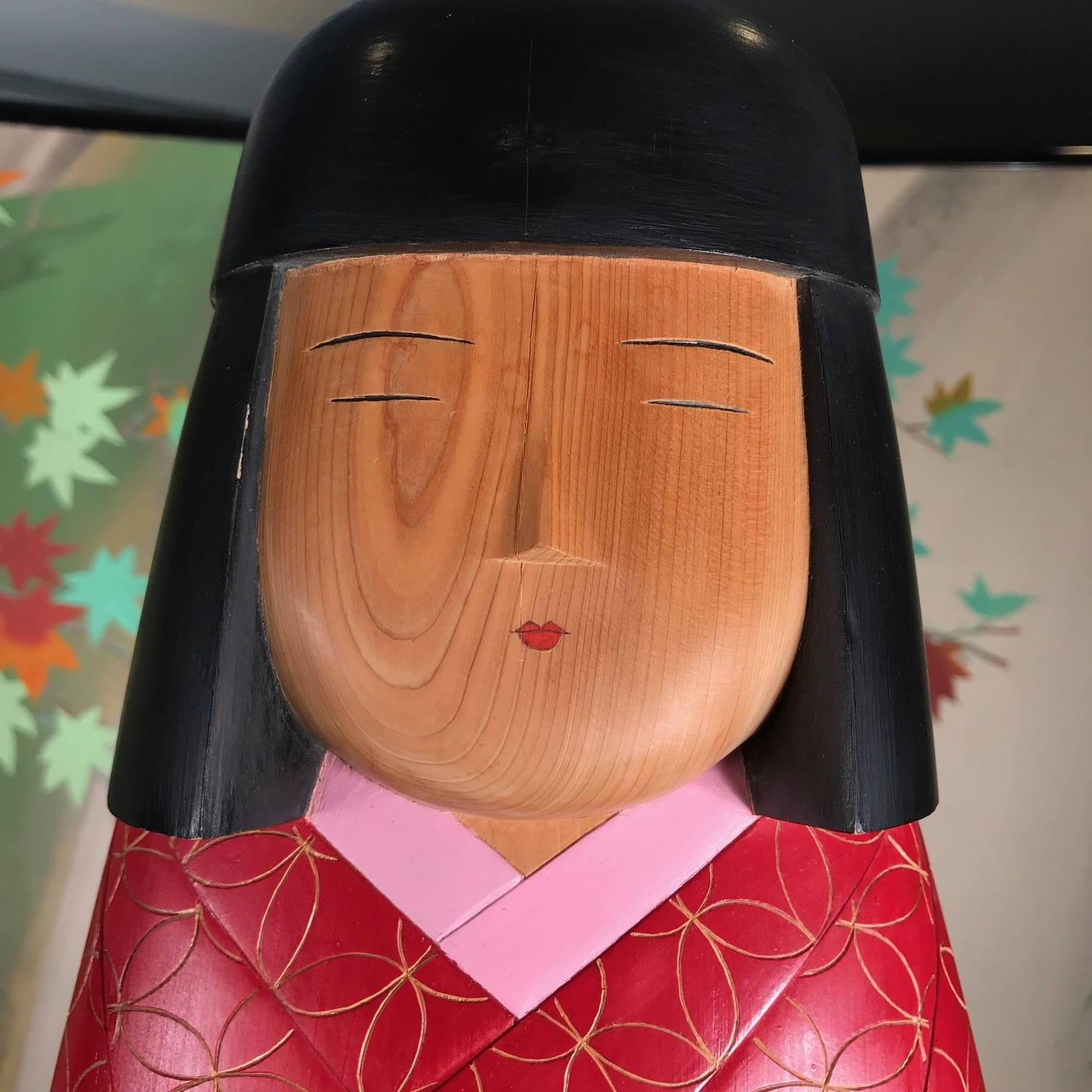 Japanese Japan Extraordinary Hand-Carved Kokeshi Doll a Masterpiece Art Form