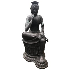 Japan Fine and Elegant Tall Bronze Cast Seated Kanon Maitreya, Beautiful Face